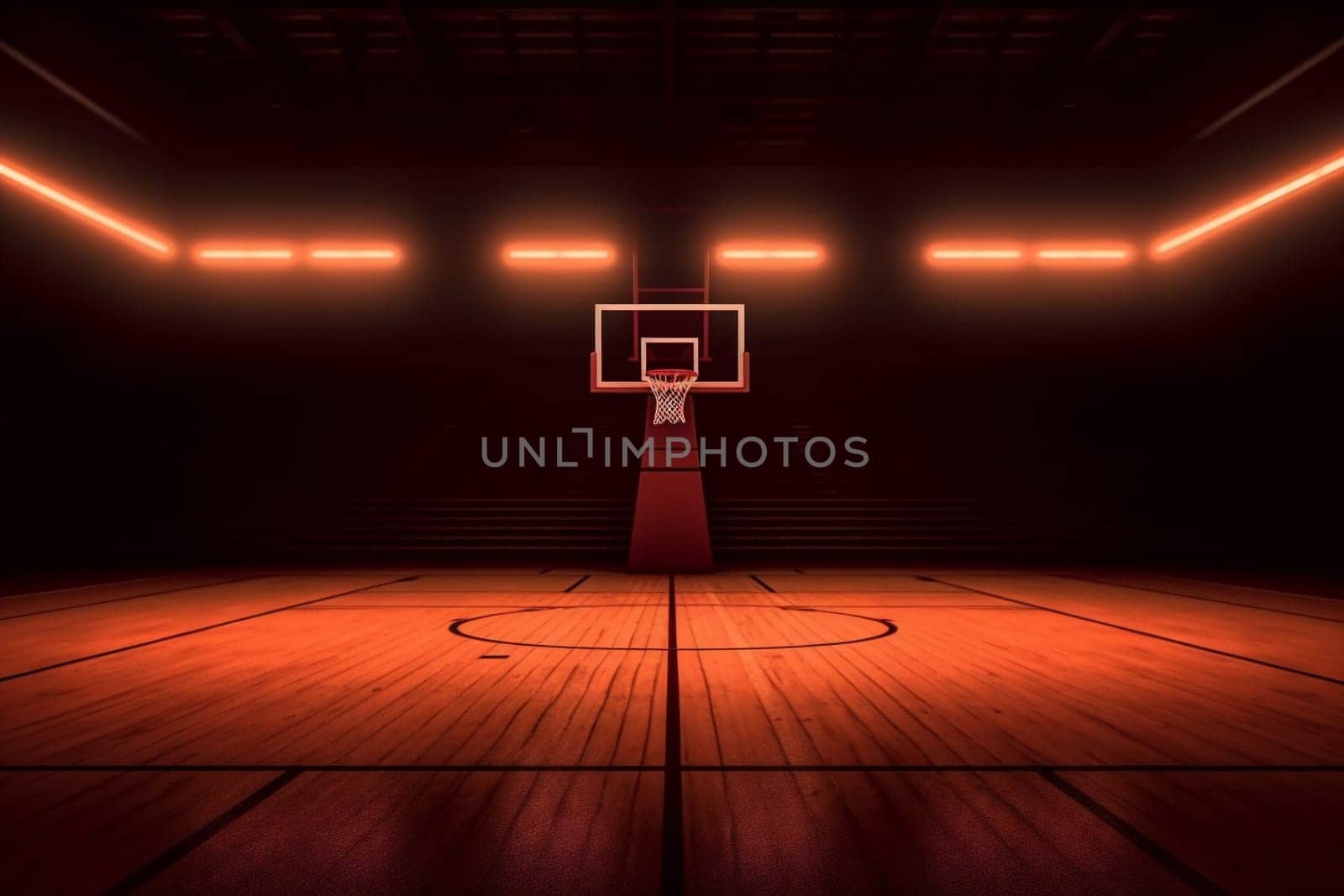 empty background three-dimensional design game interior indoor hall arena corridor basketball neon. Generative AI. by SHOTPRIME