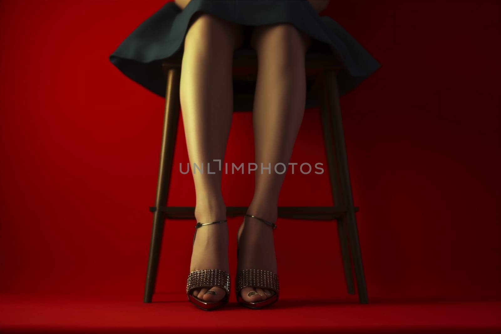 model woman beautiful concept foot leg shoe colorful red blue fashion. Generative AI. by SHOTPRIME