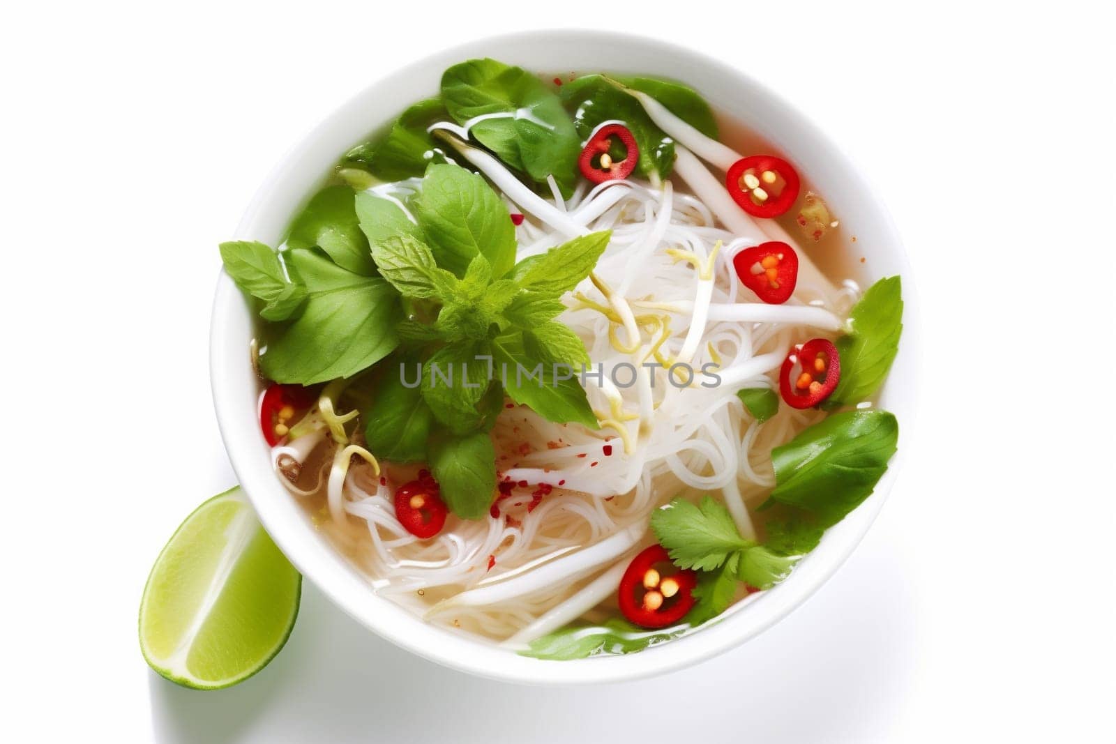 traditional background noodle bowl broth food white diet asian dish soup. Generative AI. by SHOTPRIME