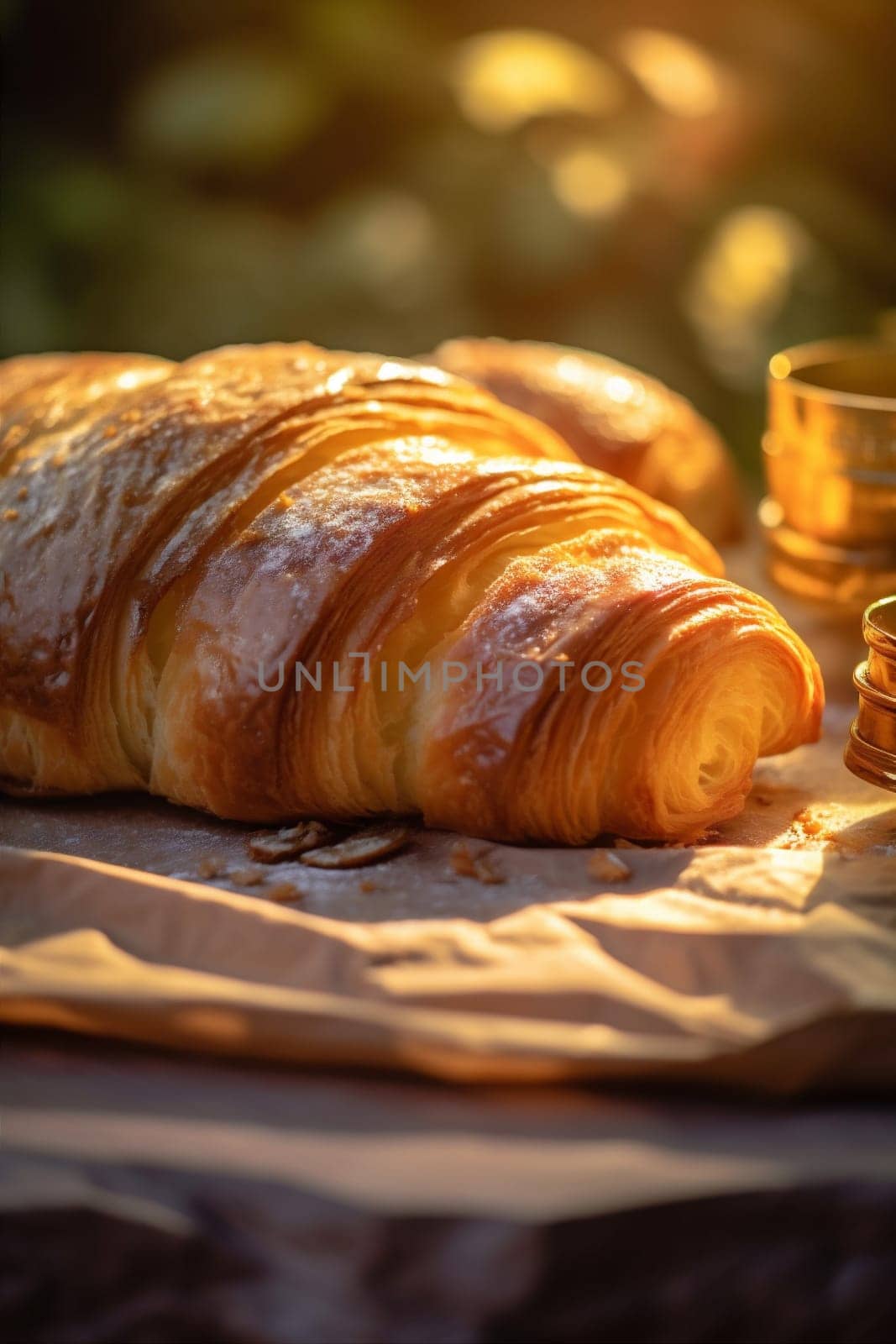 morning drink bokeh croissant table dessert background food bakery cup background breakfast. Generative AI. by SHOTPRIME