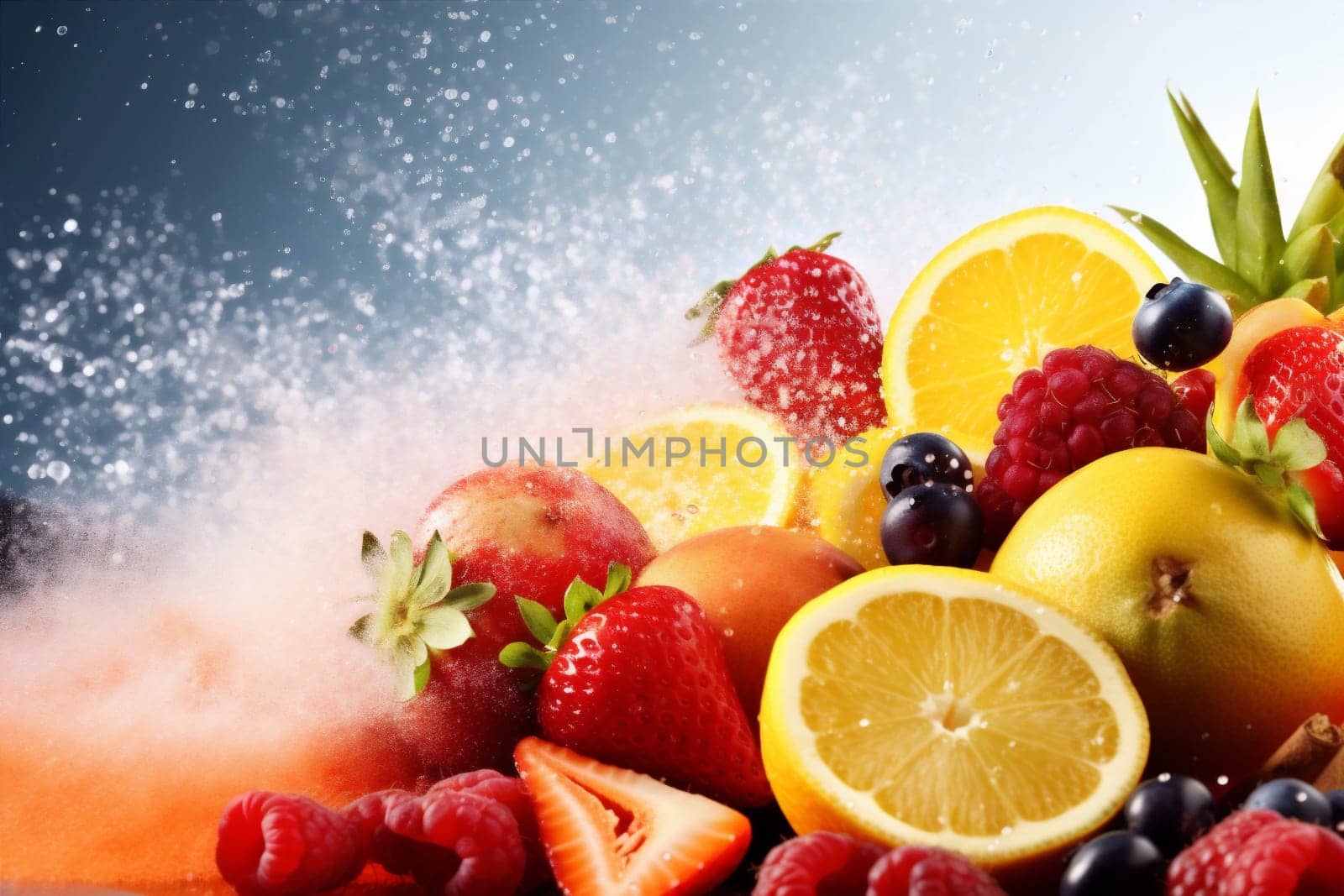 smoke grape orange vape juice ice background apple hookah fruit food. Generative AI. by SHOTPRIME