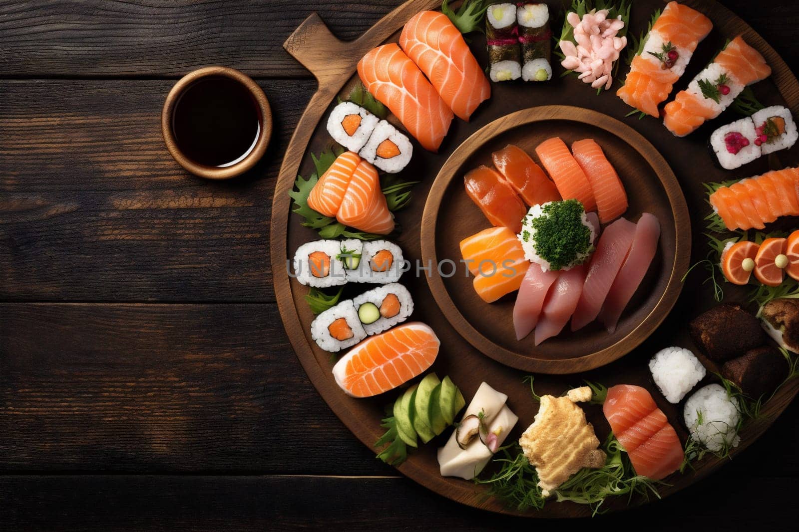 japanese roll seafood asian fish food rice fresh healthy sushi. Generative AI. by SHOTPRIME
