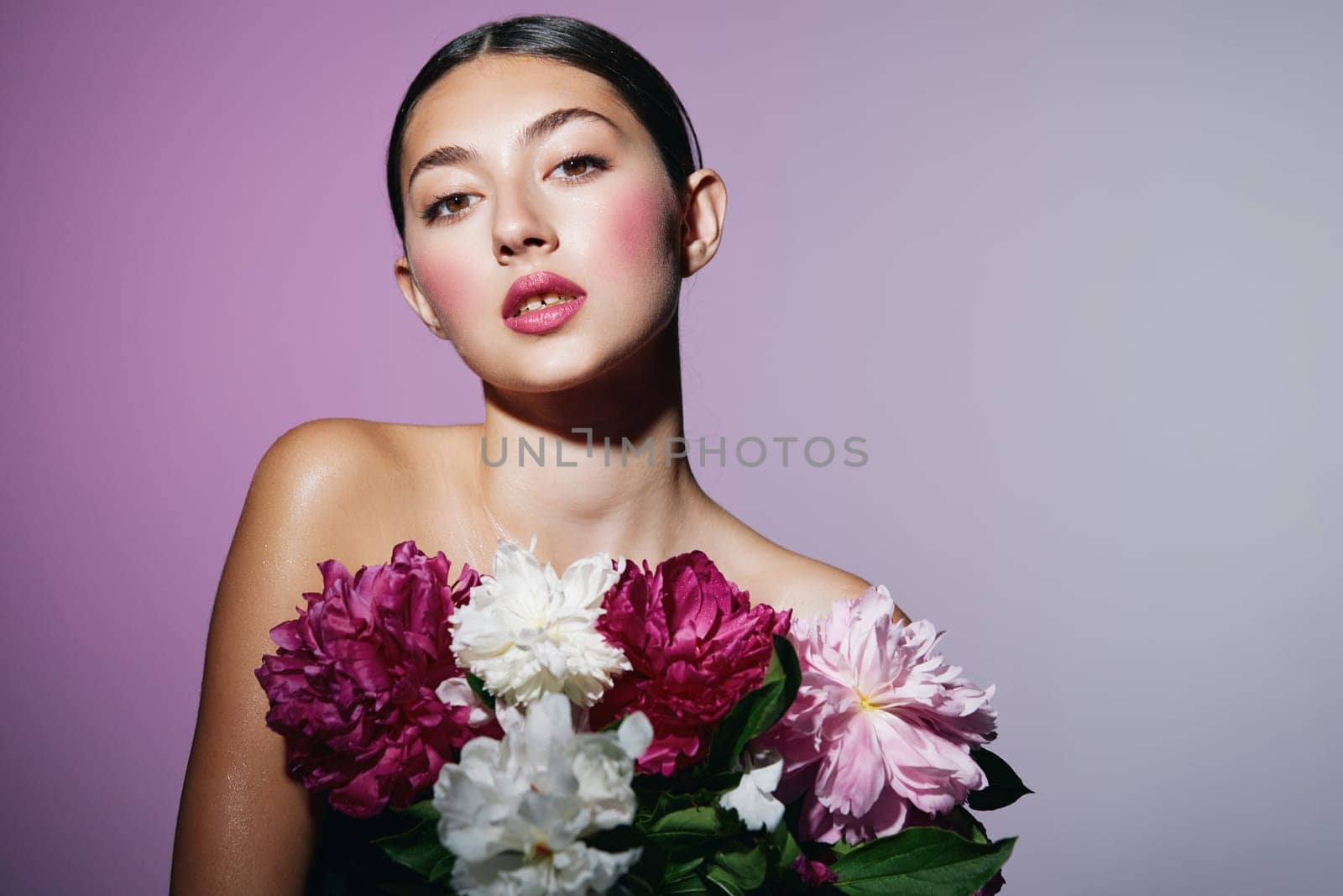 beauty woman portrait face pink blush model make-up girl day woman flower by SHOTPRIME