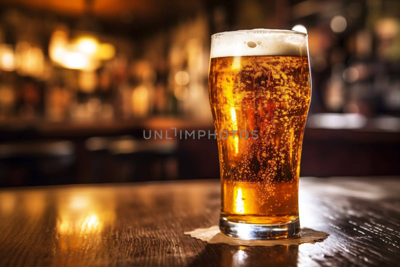 beverage beer drink pint lager pub foam gold glass alcohol. Generative AI. by SHOTPRIME