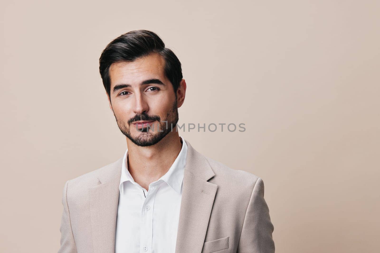 man smiling beige shirt happy handsome portrait business businessman copyspace suit by SHOTPRIME