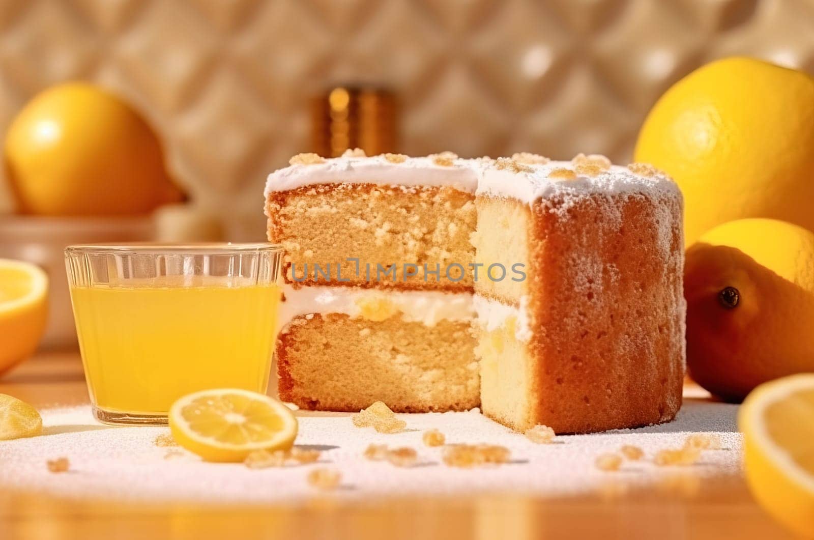 Lemon cake with lemon juice. Generative AI. High quality illustration
