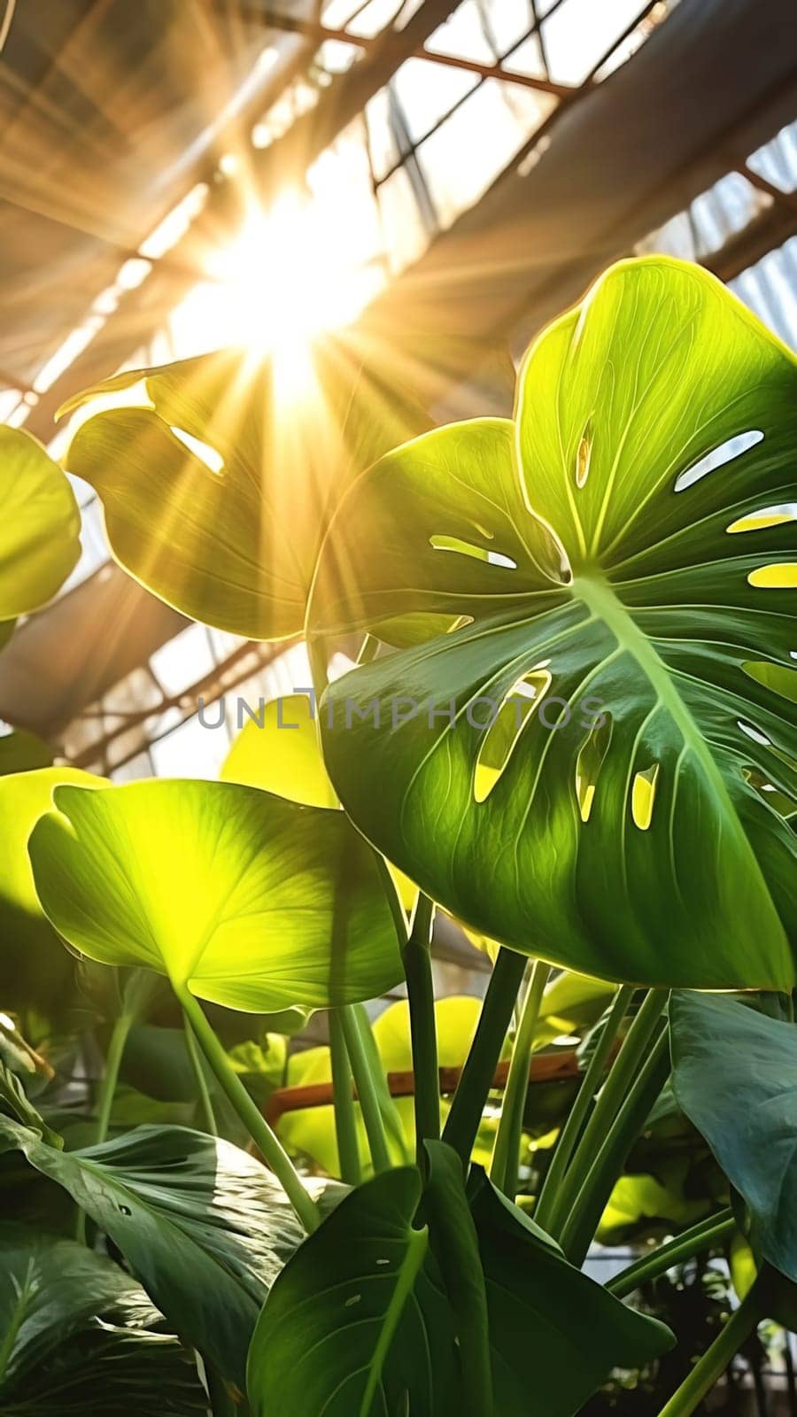 Monstera leaves close up. Generative AI by Yurich32