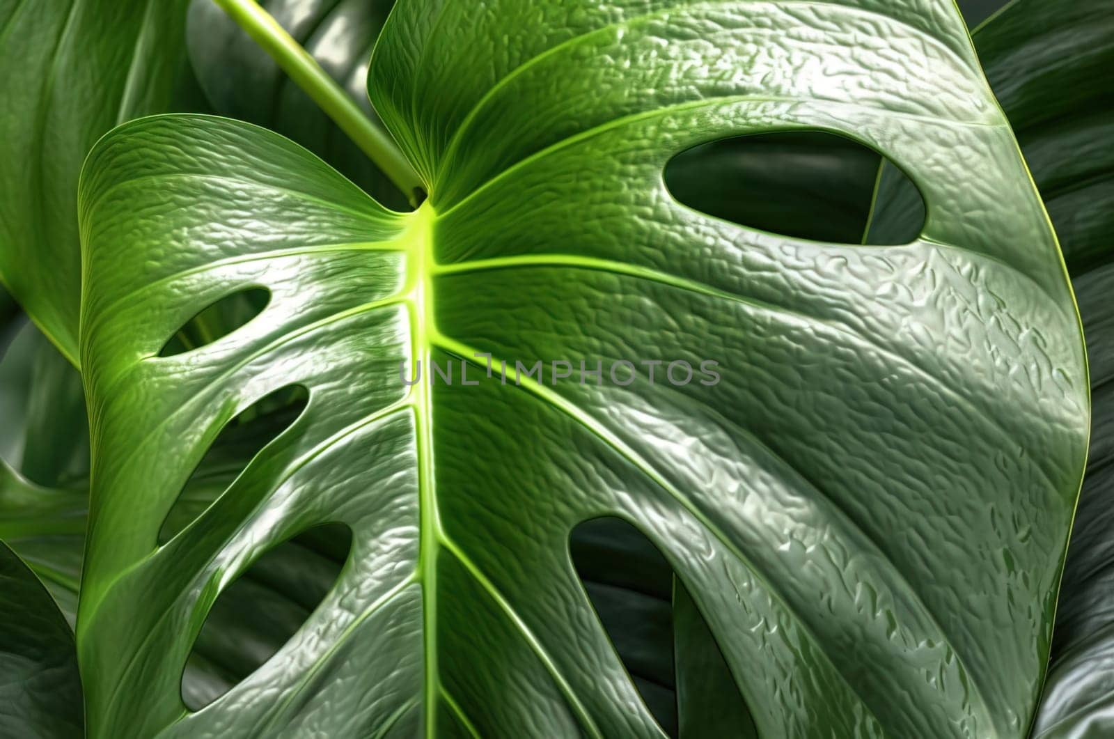 Monstera leaves close up. Generative AI. High quality illustration