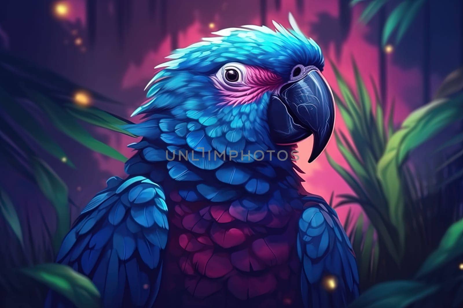 Close-up portrait of a colorful parrot. Generative AI.