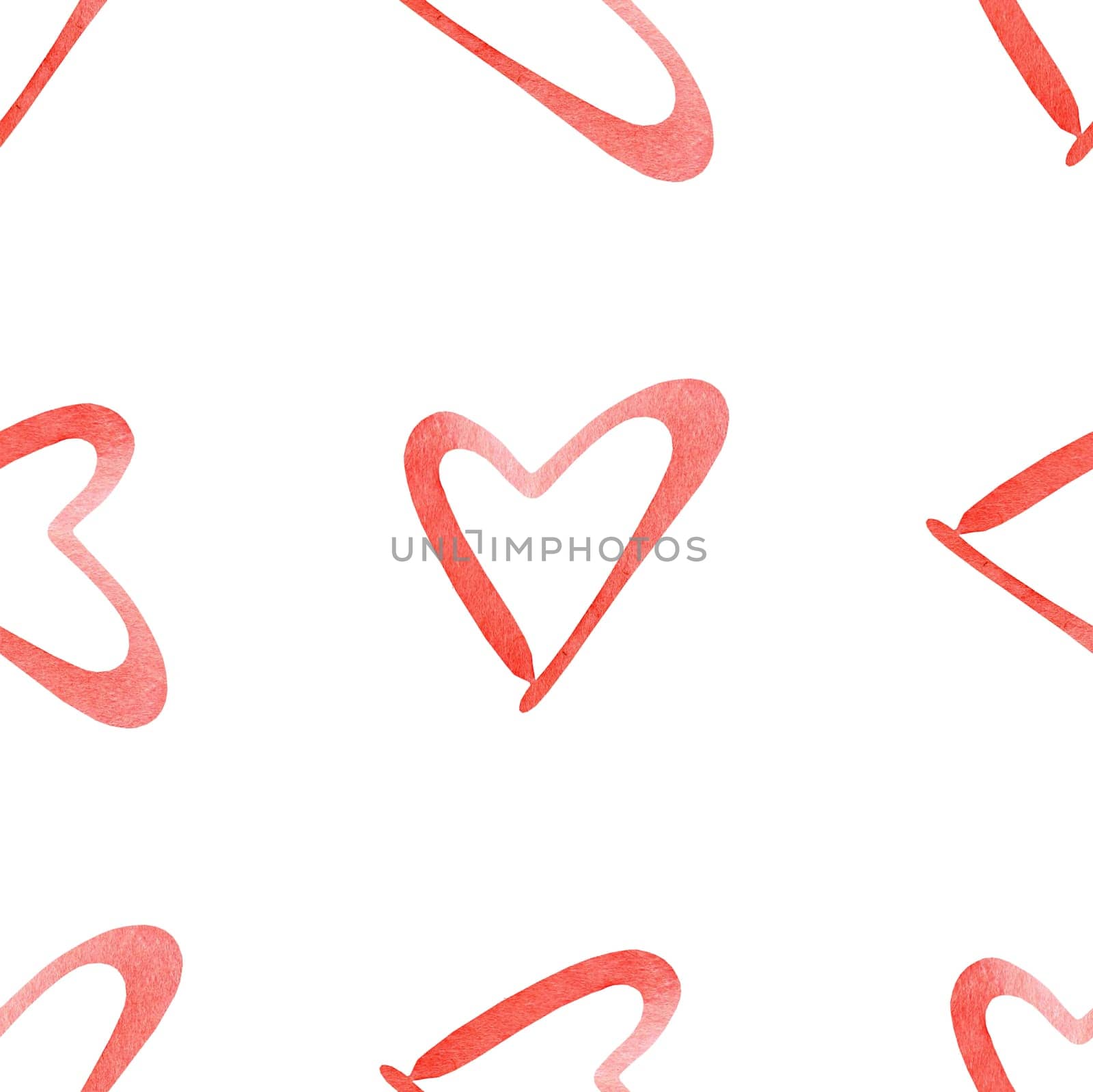 Seamless pattern with red bright hand painted watercolor hearts. Romantic decorative background perfect for Valentine's day gift paper, wedding decor or fabric textile