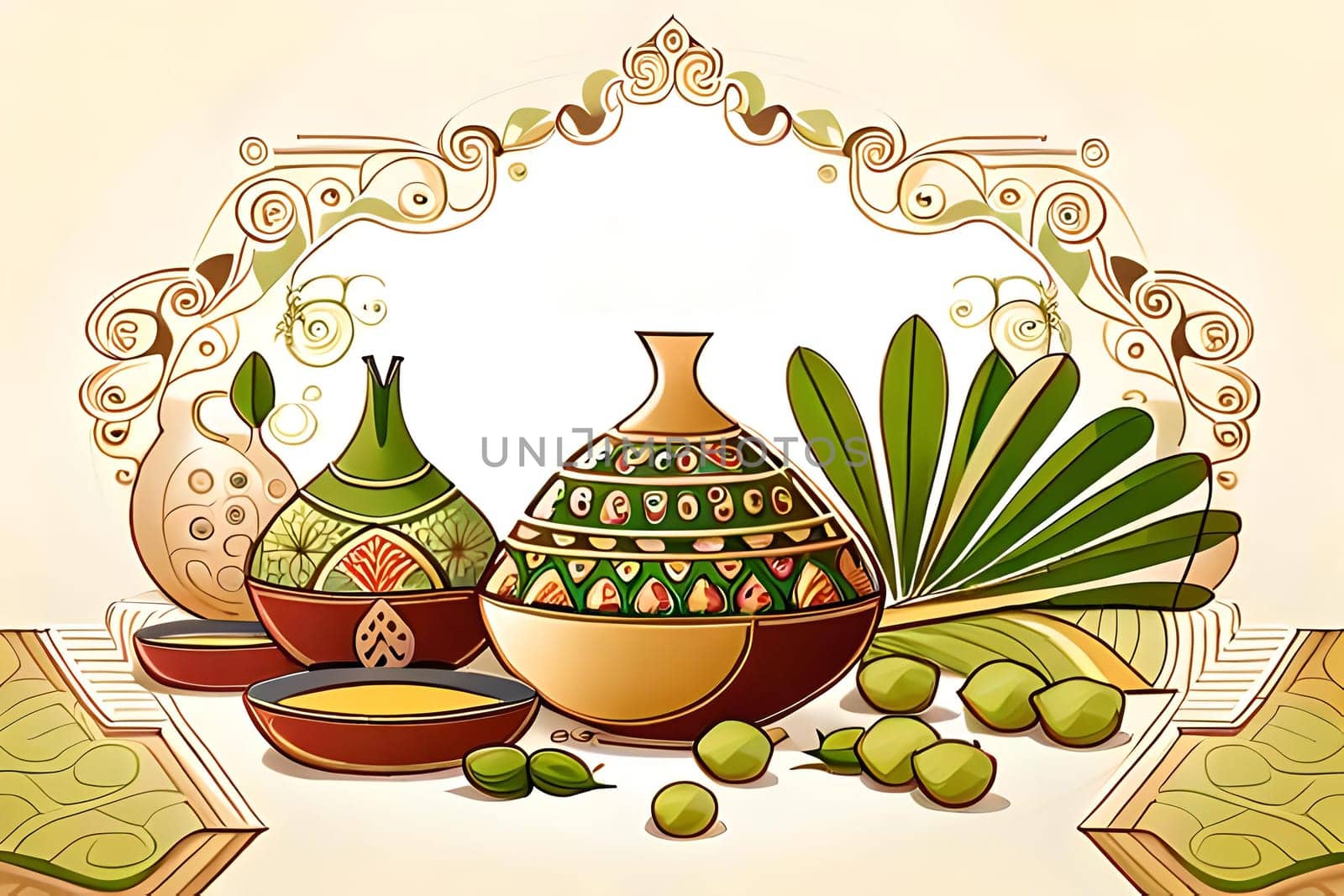 Happy ugadi greeting card background with kalash. by milastokerpro