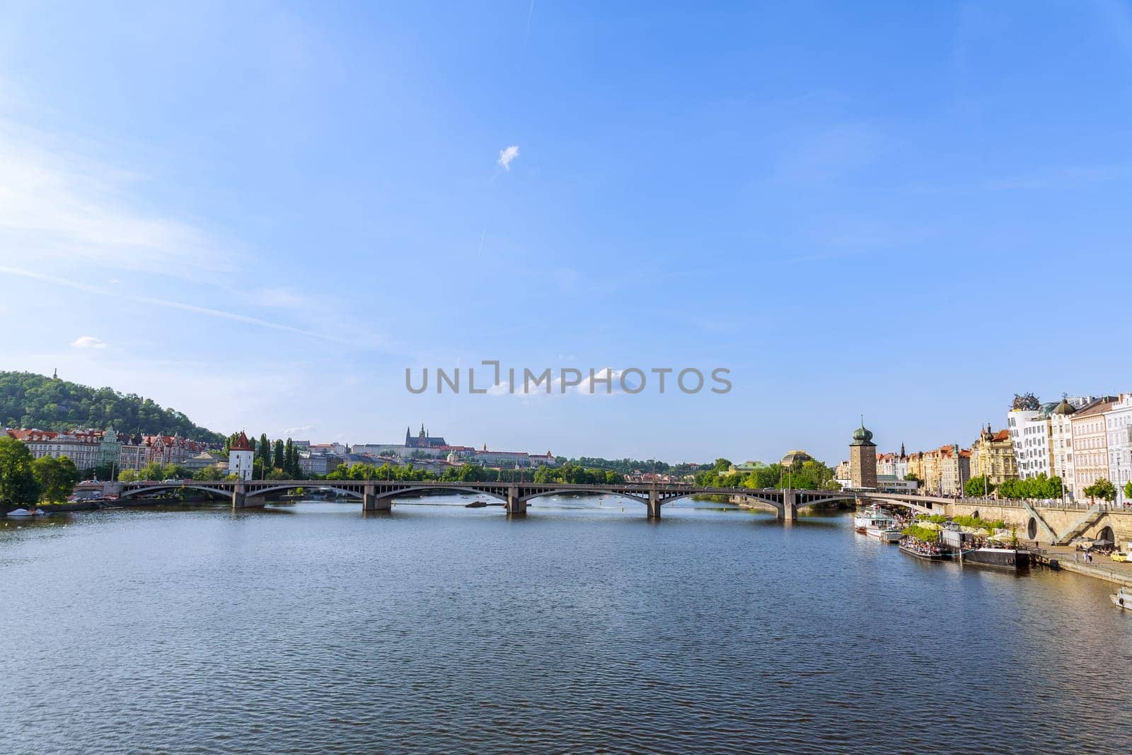 22 May 2022 Prague, Czech Republic. City of Prague is mix of old and new, with modern buildings and transport bridges complementing the history.