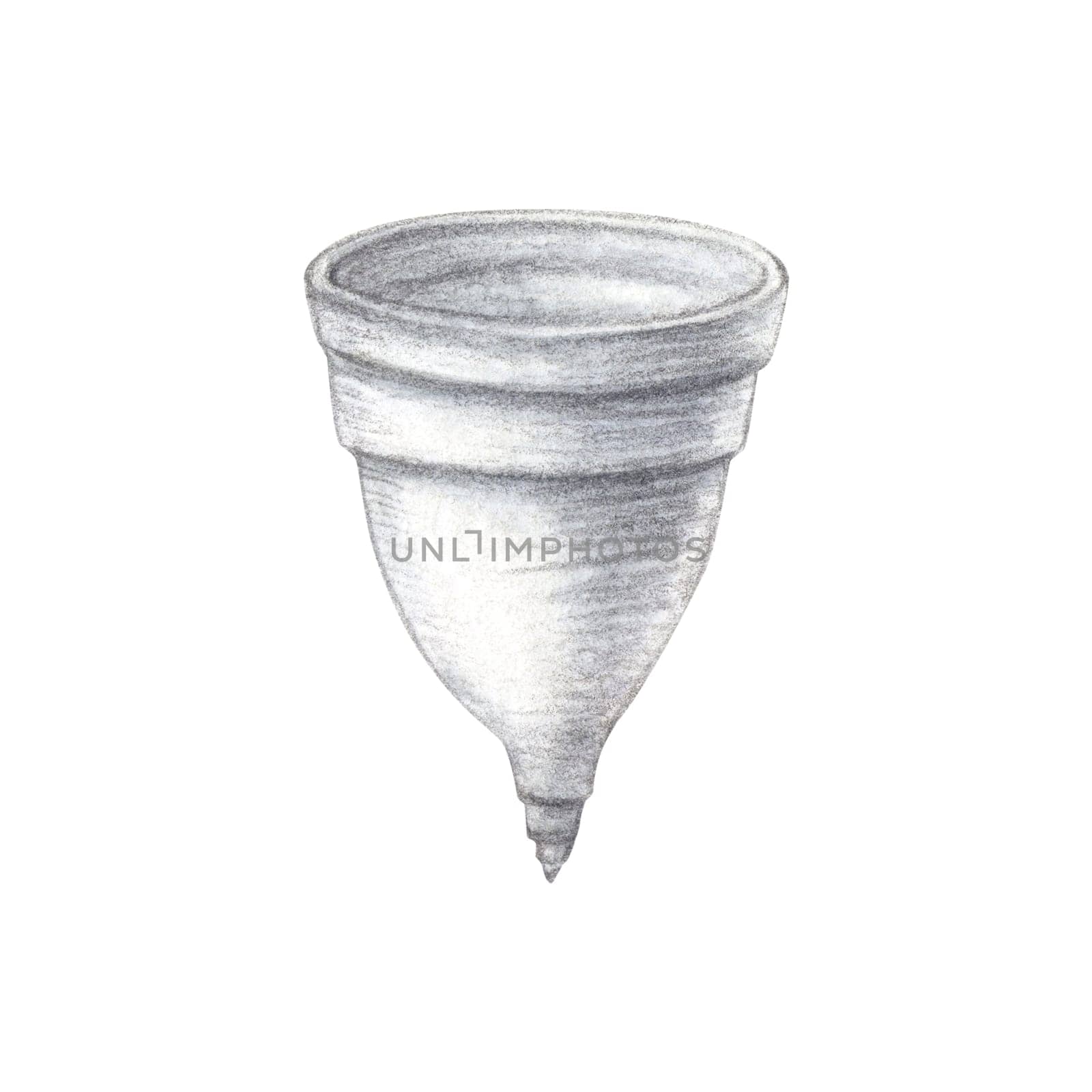 Watercolor hand painted transparent silicone menstrual cup illustration. Zero waste care. Hand drawn women stuff for periods, female hygiene product, isolated on white background.