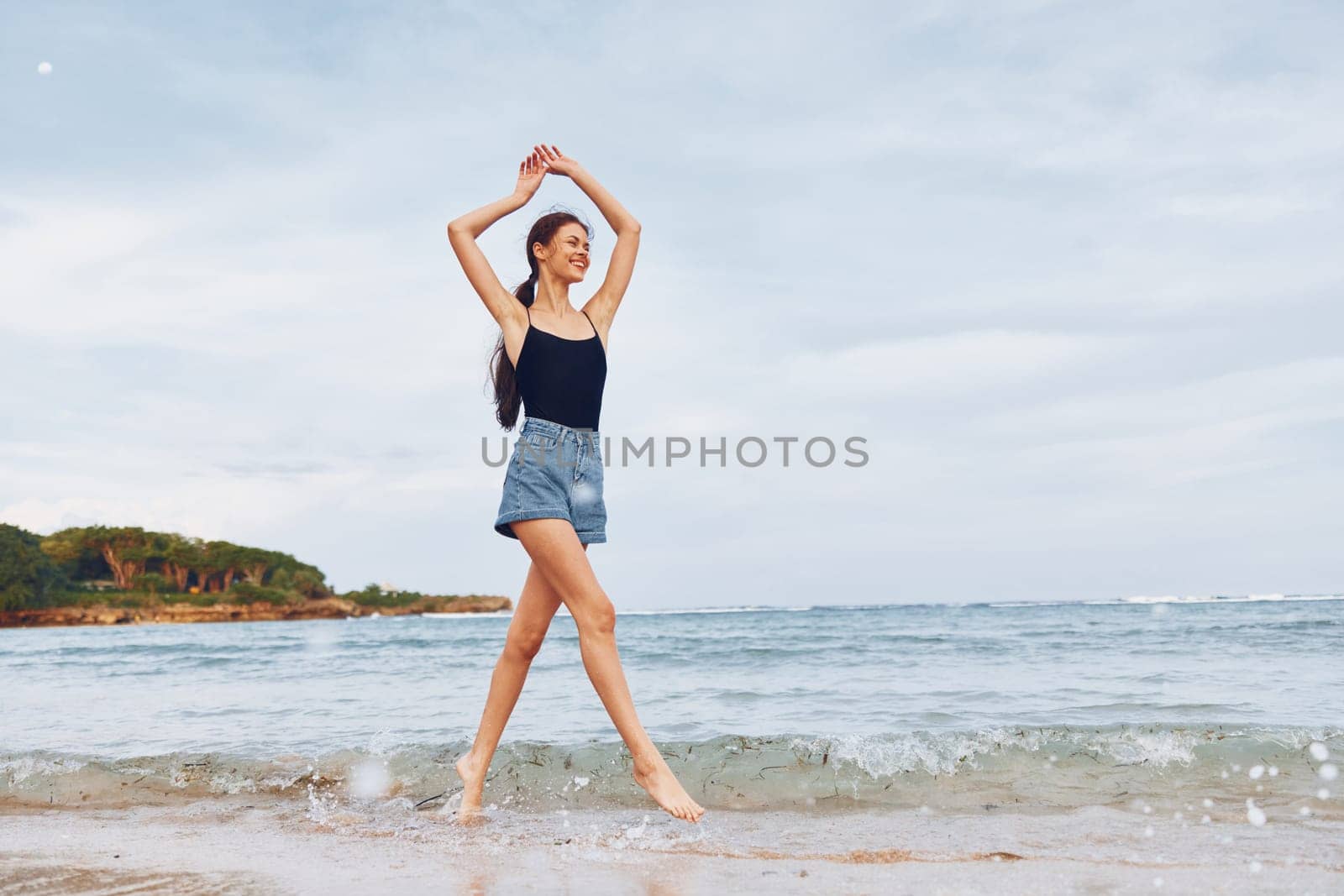 woman travel sea beach lifestyle smile fun running sunset young summer by SHOTPRIME