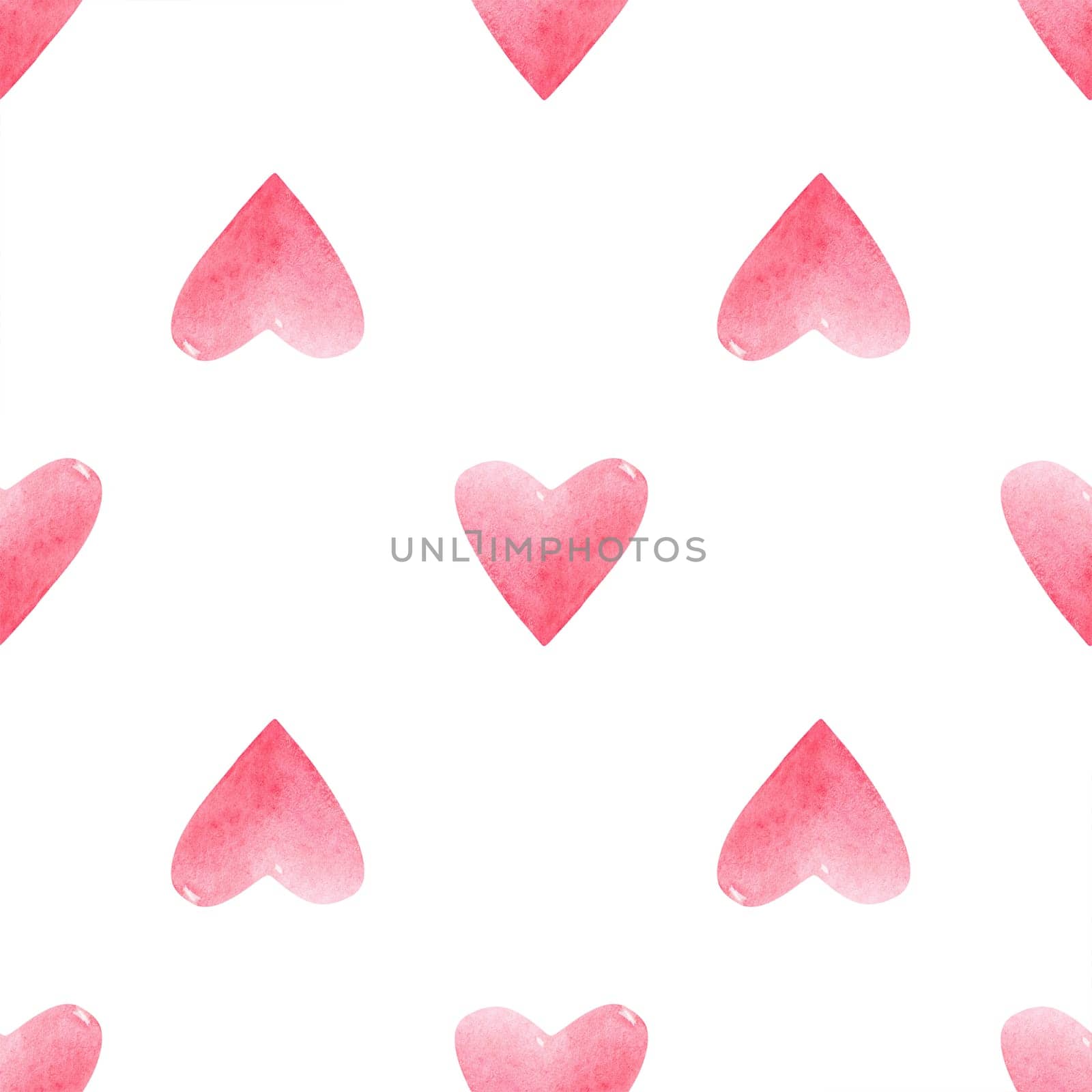 Seamless pattern with bright pink hand painted watercolor hearts. Romantic decorative background perfect for Valentine's day gift paper, wedding decor or fabric textile