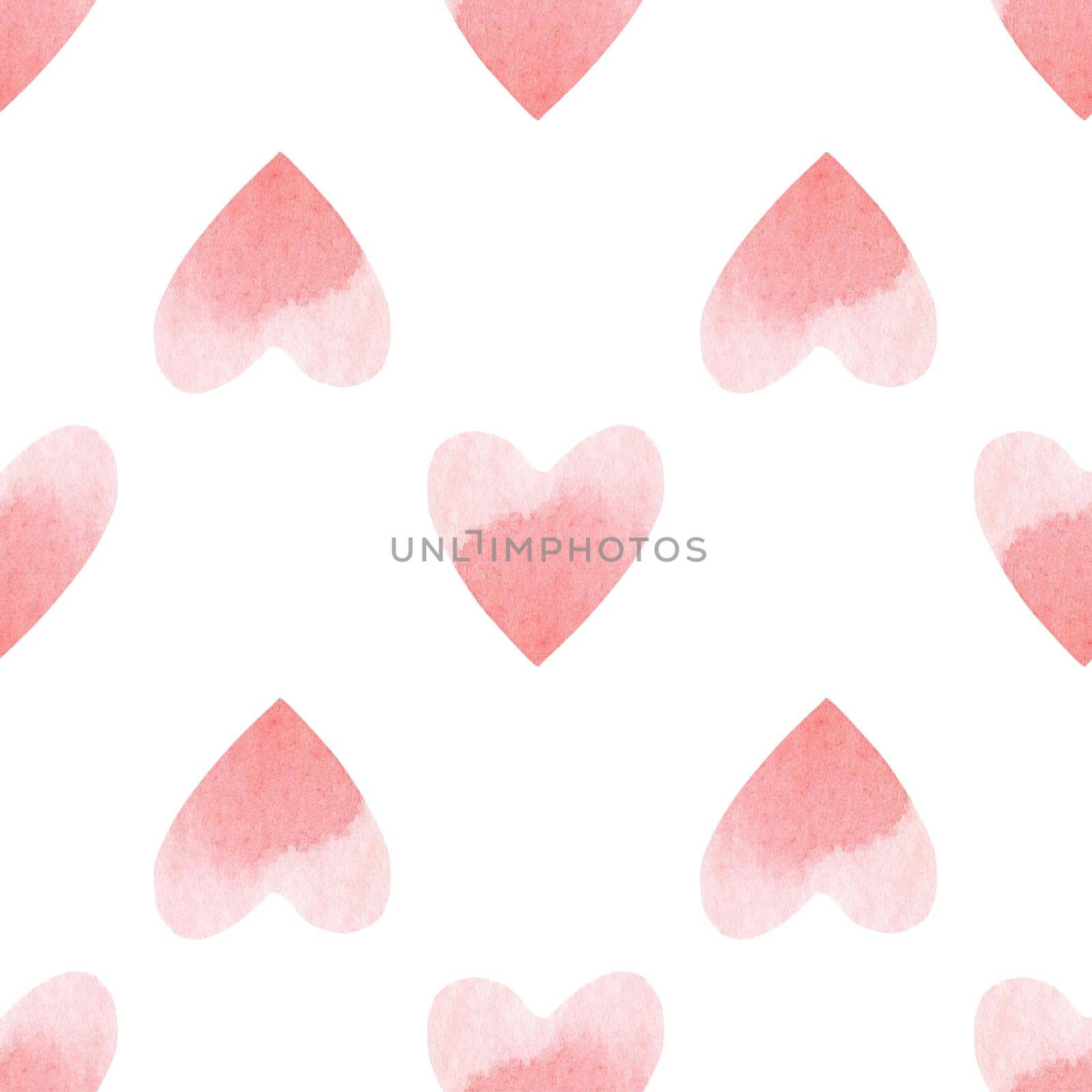 Seamless pattern with bright pink hand painted watercolor hearts. Romantic decorative background perfect for Valentine's day gift paper, wedding decor or fabric by Anny_Sketches