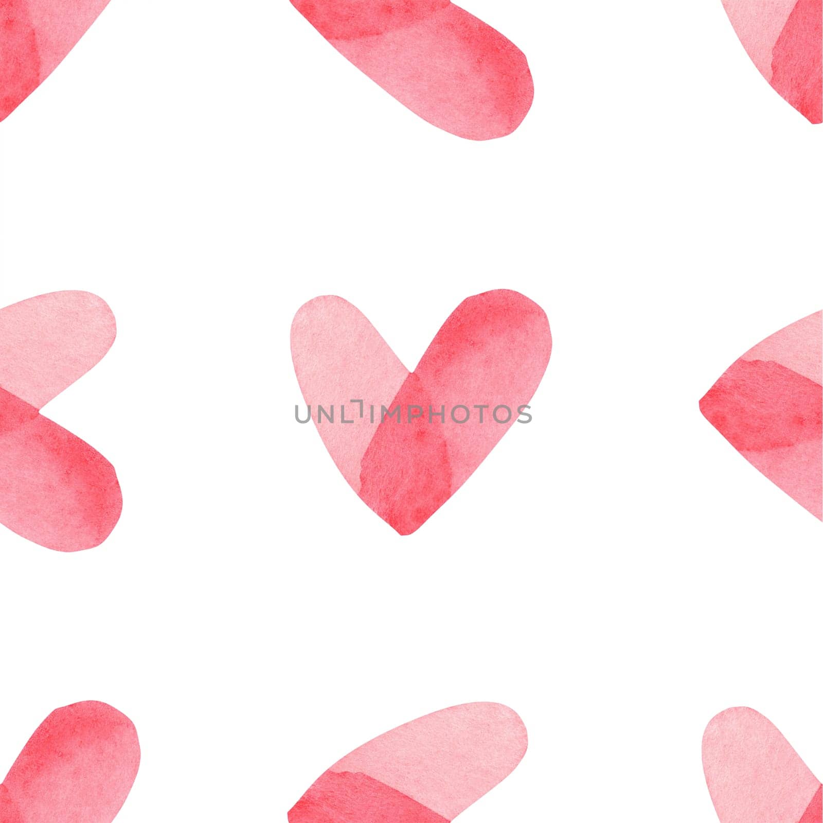 Seamless pattern with bright pink hand painted watercolor hearts. Romantic decorative background perfect for Valentine's day gift paper, wedding decor or fabric textile