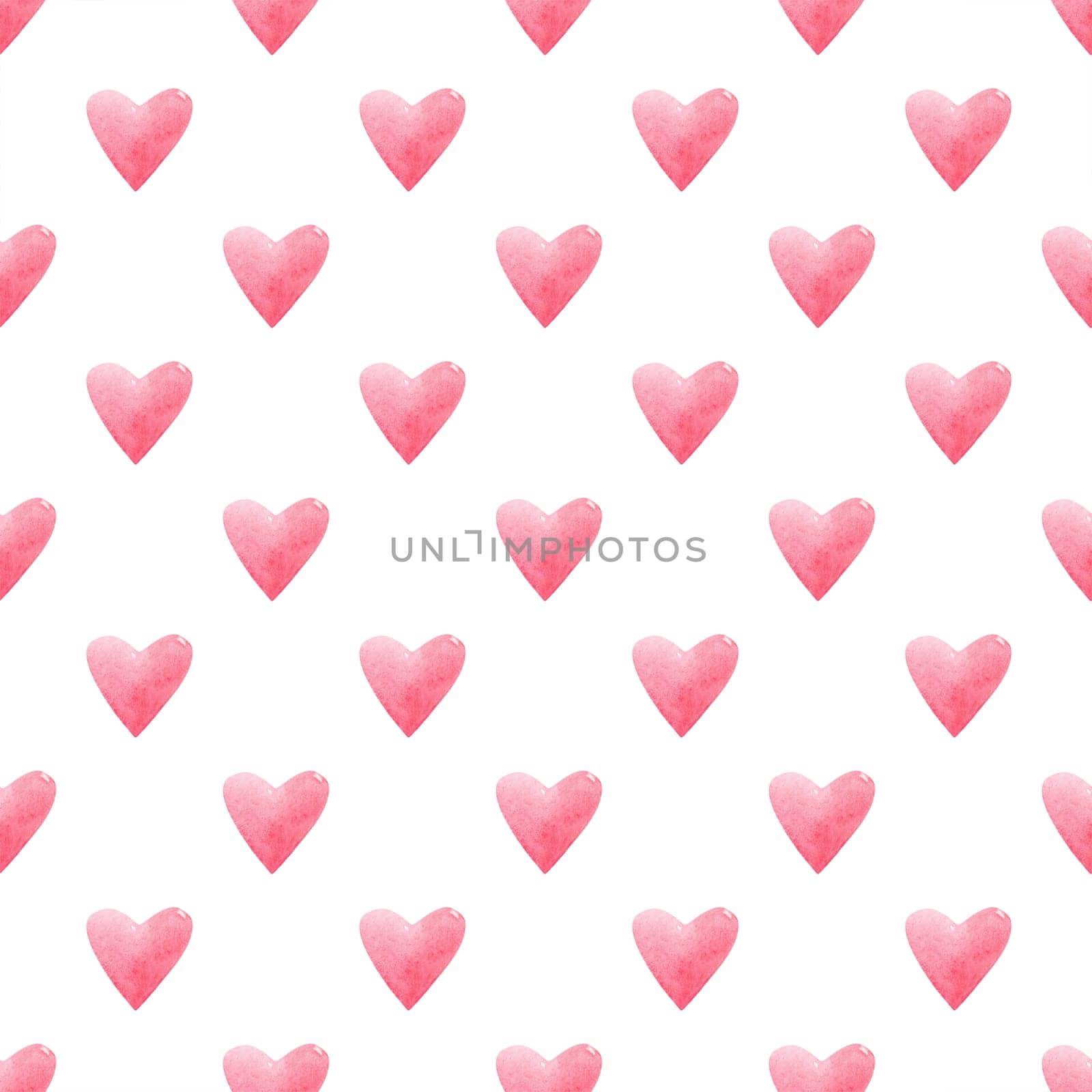 Seamless pattern with bright pink hand painted watercolor hearts. Romantic decorative background perfect for Valentine's day gift paper, wedding decor or fabric textile