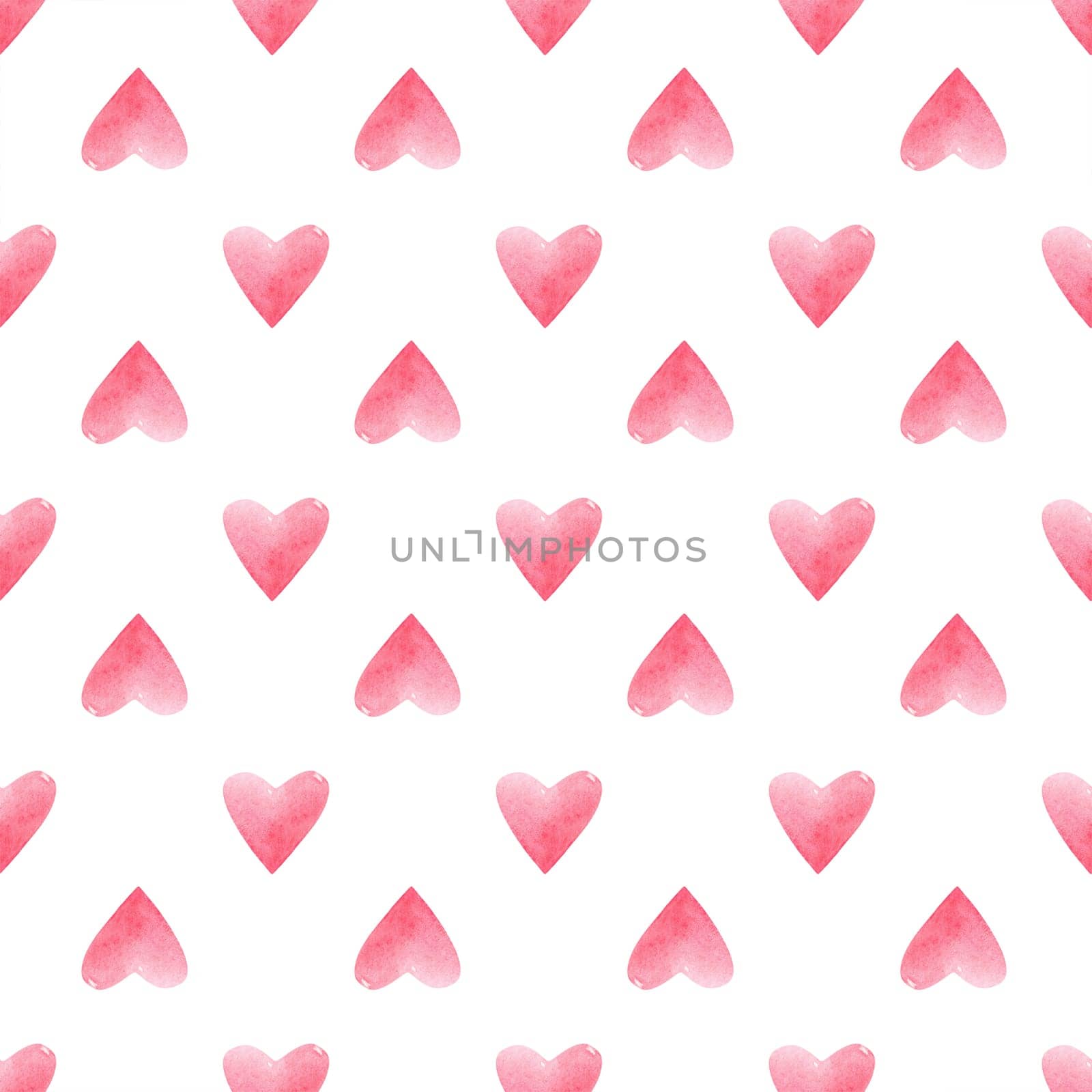 Seamless pattern with bright pink hand painted watercolor hearts. Romantic decorative background perfect for Valentine's day gift paper, wedding decor or fabric textile