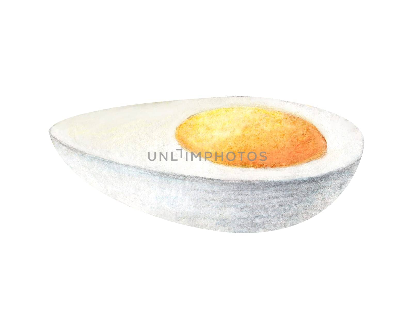 Watercolor painting of boiled scrambled egg illustration isolated on white background. Half of egg omelette for breakfast. Hand drawn ingredients for restaurant menu, receipt, label, brunch.