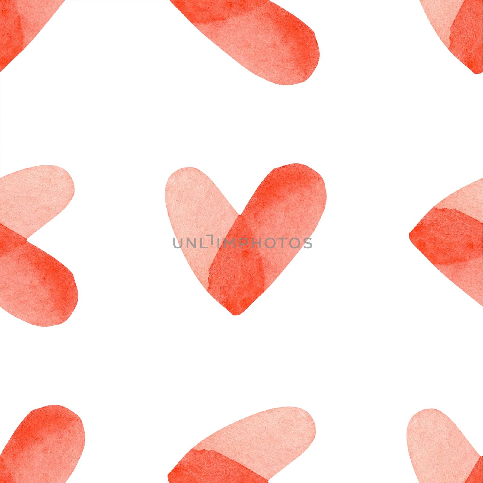 Seamless pattern with red bright hand painted watercolor hearts. Romantic decorative background perfect for Valentine's day gift paper, wedding decor or fabric textile