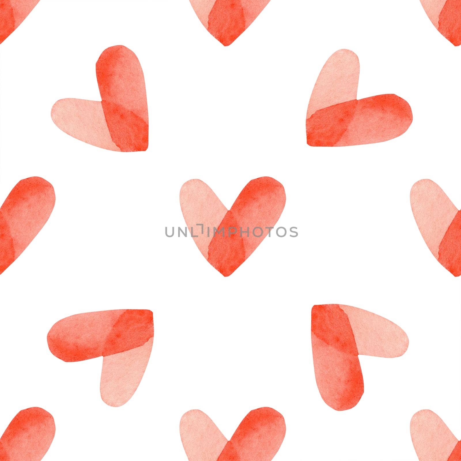 Seamless pattern with red bright hand painted watercolor hearts. Romantic decorative background perfect for Valentine's day gift paper, wedding decor or fabric textile