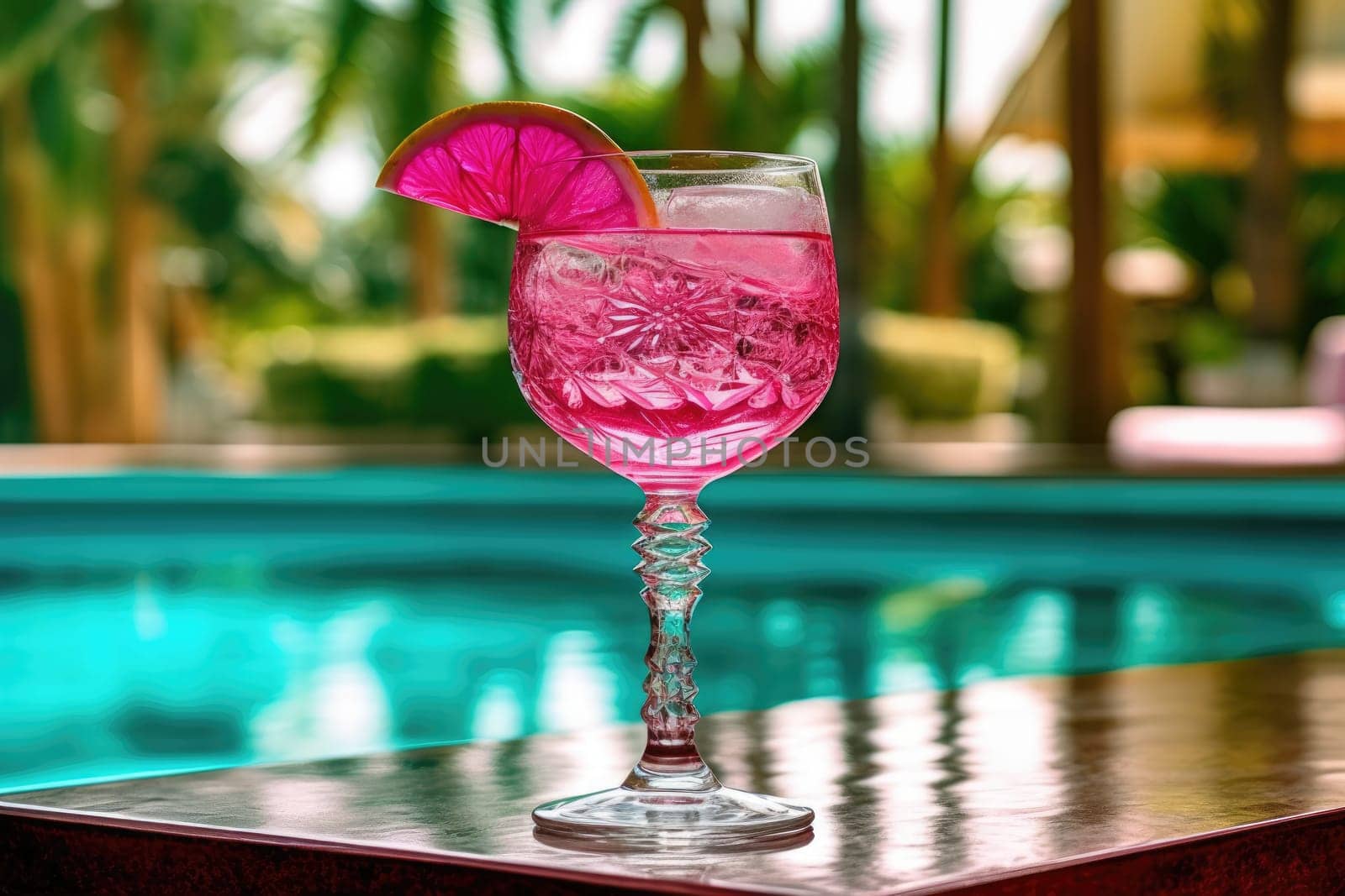 delicious pink refreshing cocktail in tall glass. AI Generative by Desperada