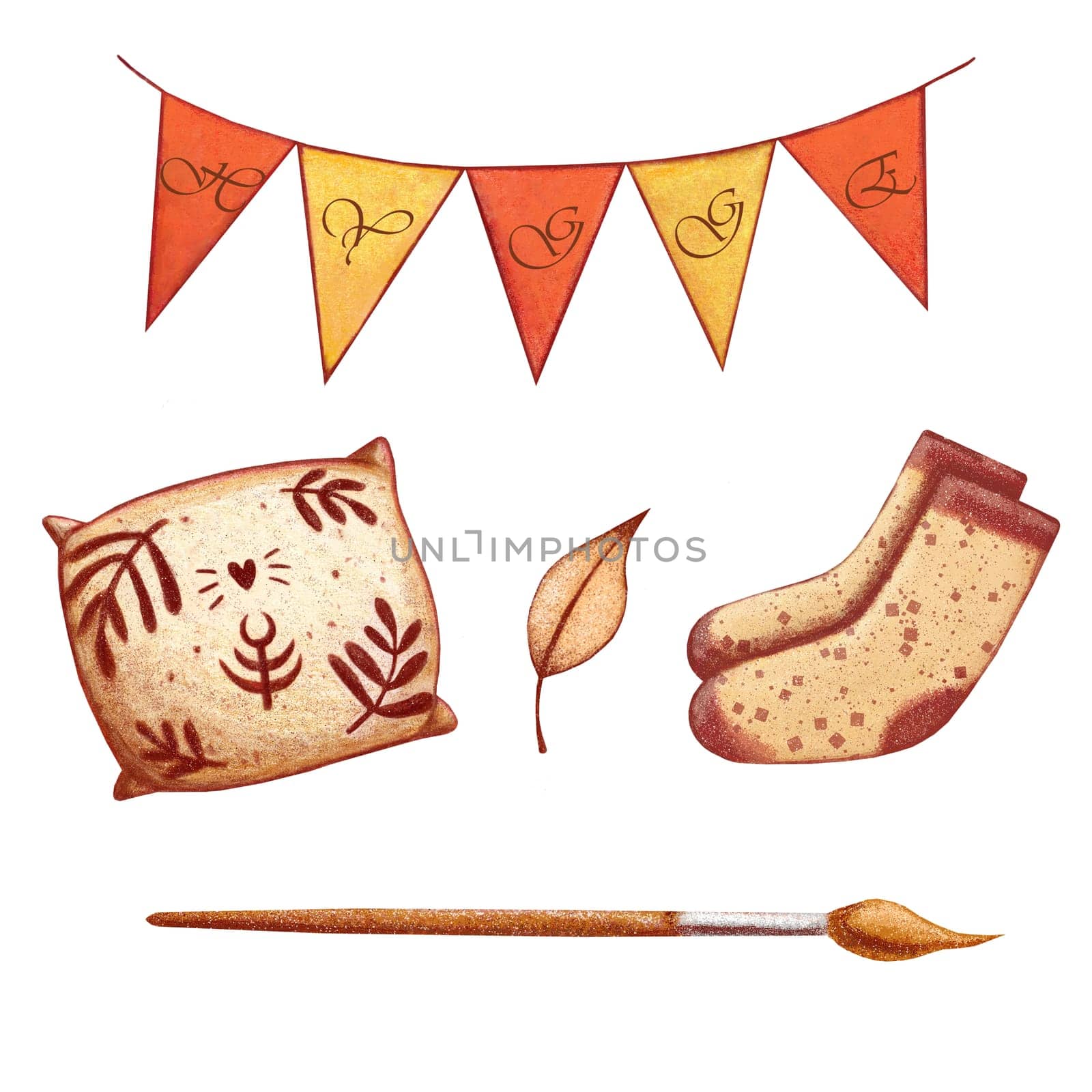Hand drawn cute hygge autumn illustration cozy set by Anny_Sketches