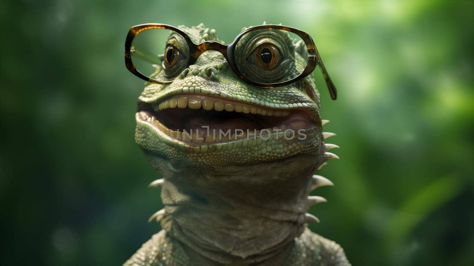 wildlife scale portrait lizard iguana glasses animal close-up green reptile. Generative AI. by SHOTPRIME