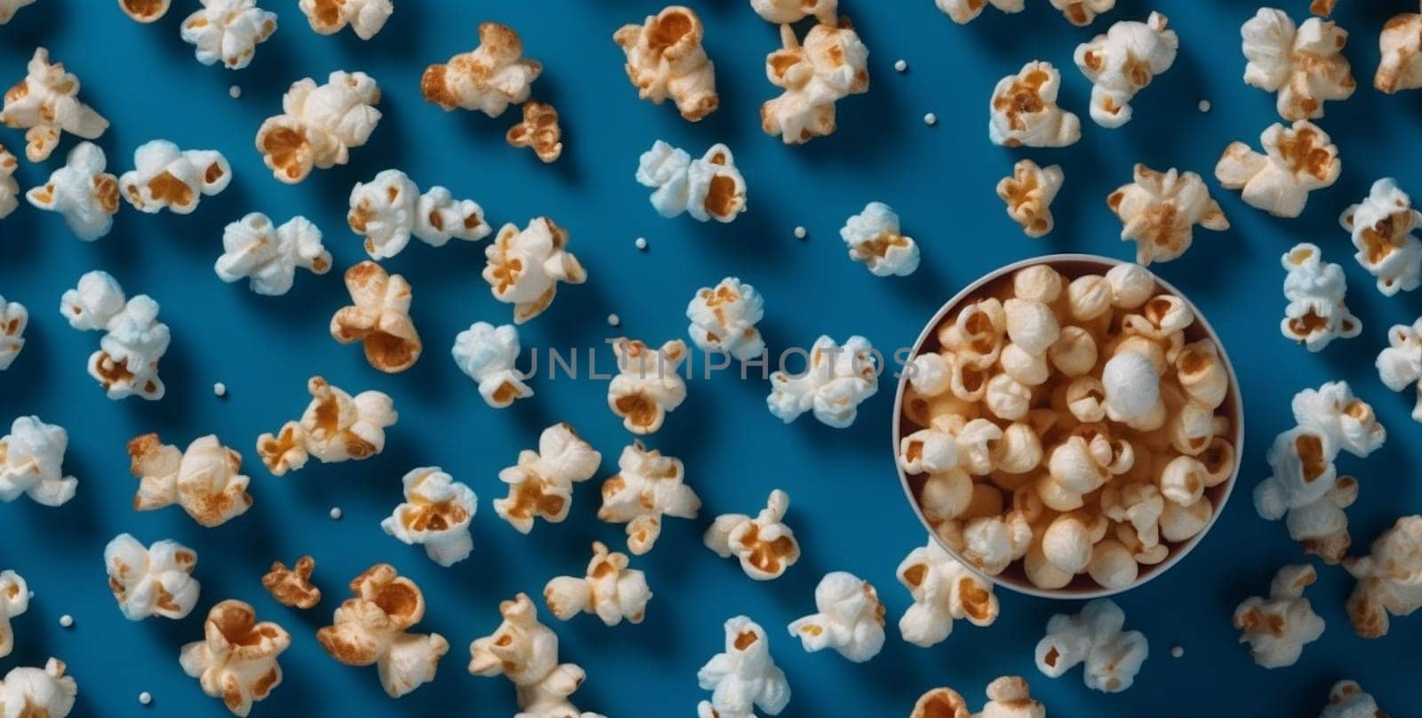 entertainment box cinema background white food blue popcorn corn snack striped. Generative AI. by SHOTPRIME