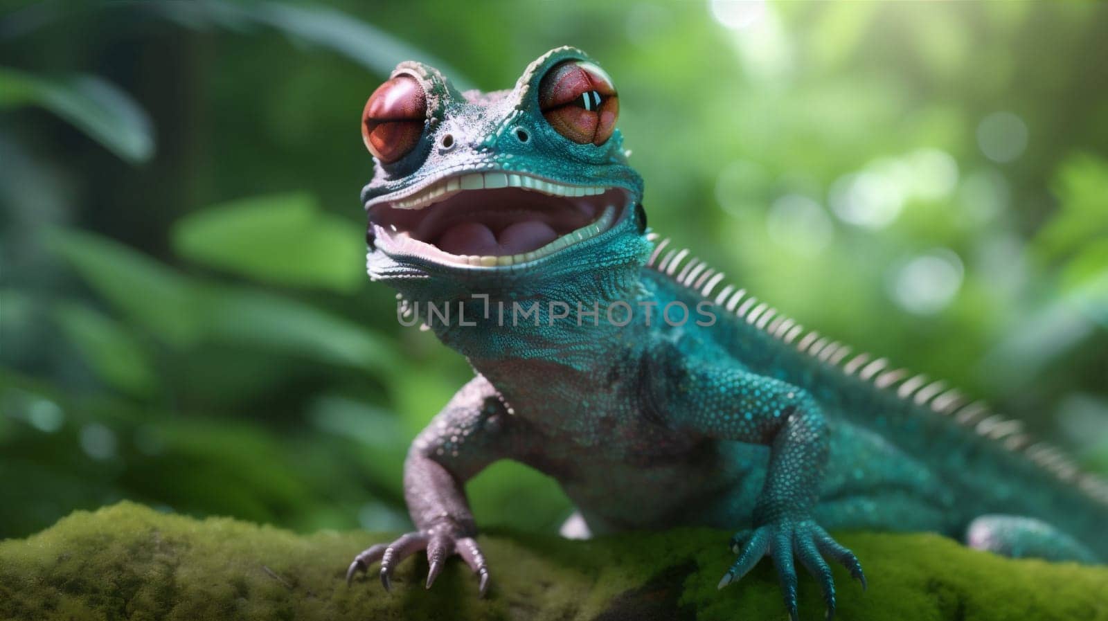 lizard close-up animal glasses iguana reptile green scale portrait wildlife. Generative AI. by SHOTPRIME