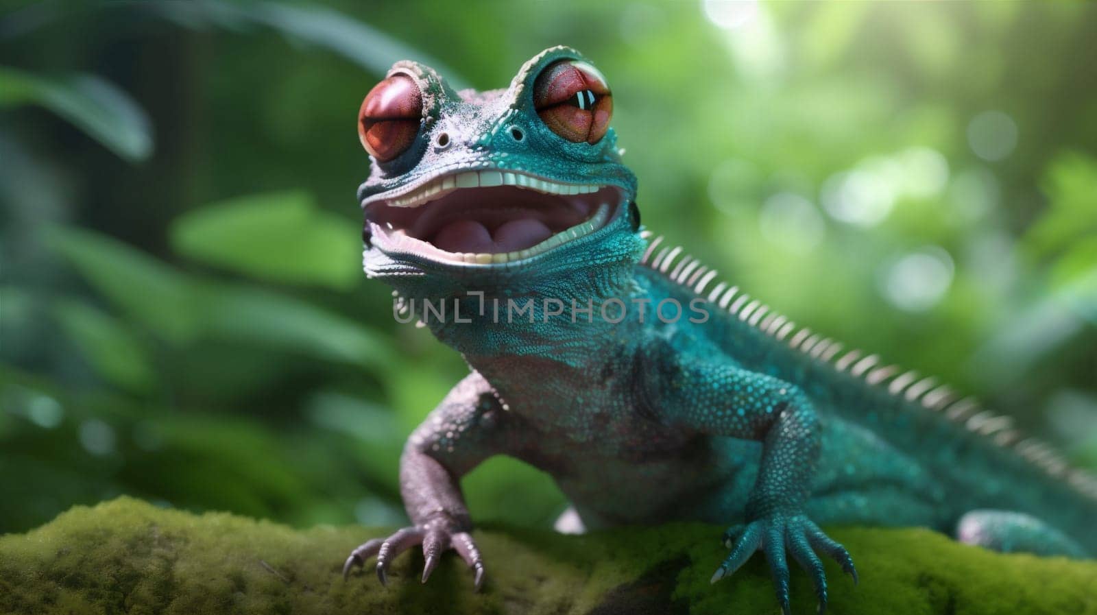 iguana animal pet close-up head eye green wildlife green glasses portrait wild iguana lizard lizzard reptile colorful scale tree exotic fauna. Generative AI.