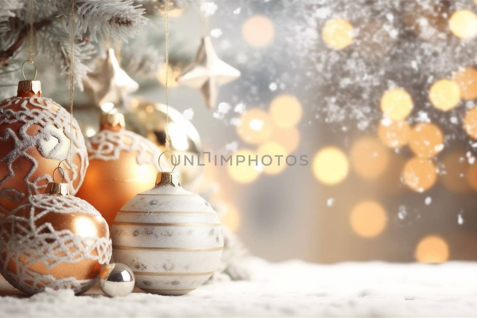 year new tree snowflakes decoration new christmas gold christmas holiday year background card. Generative AI. by SHOTPRIME