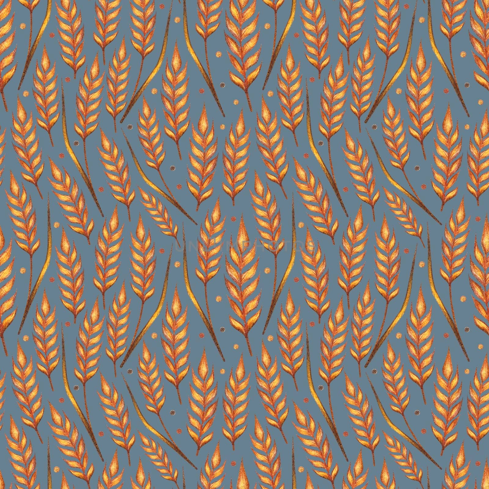 Ear of wheat watercolor seamless pattern. Hand drawn sketched illustration. Concept for agriculture, organic cereal products, harvesting grain, bakery, healthy food.