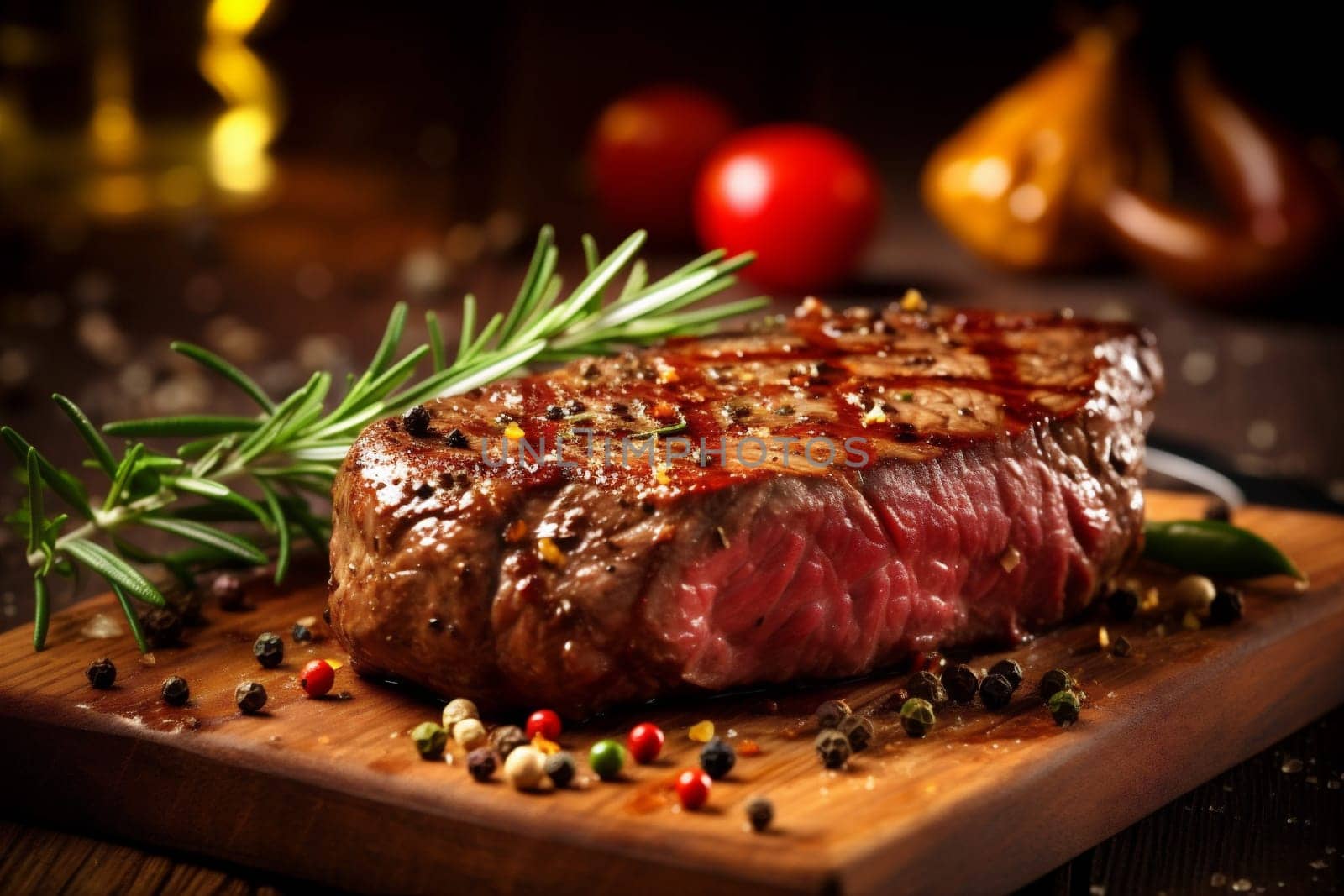 red roast raw grill beef fried meat dark background steak food. Generative AI. by SHOTPRIME