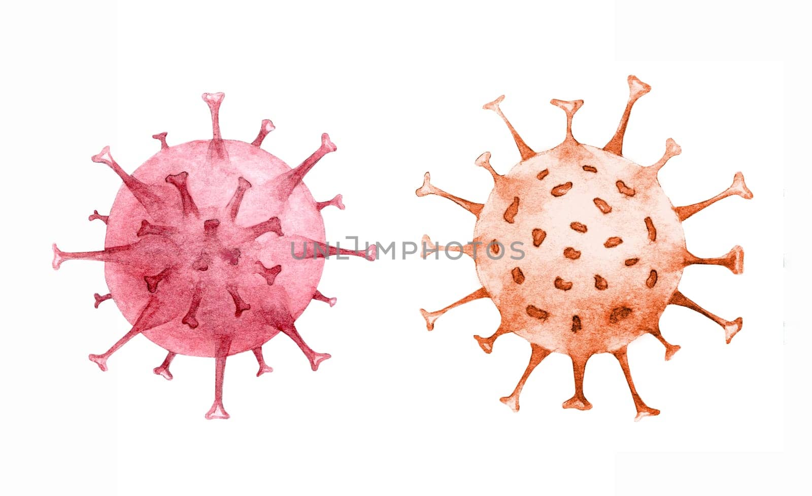 Monkeypox virus cell. Orthopoxvirus fever stockpile watercolor illustration. by Anny_Sketches