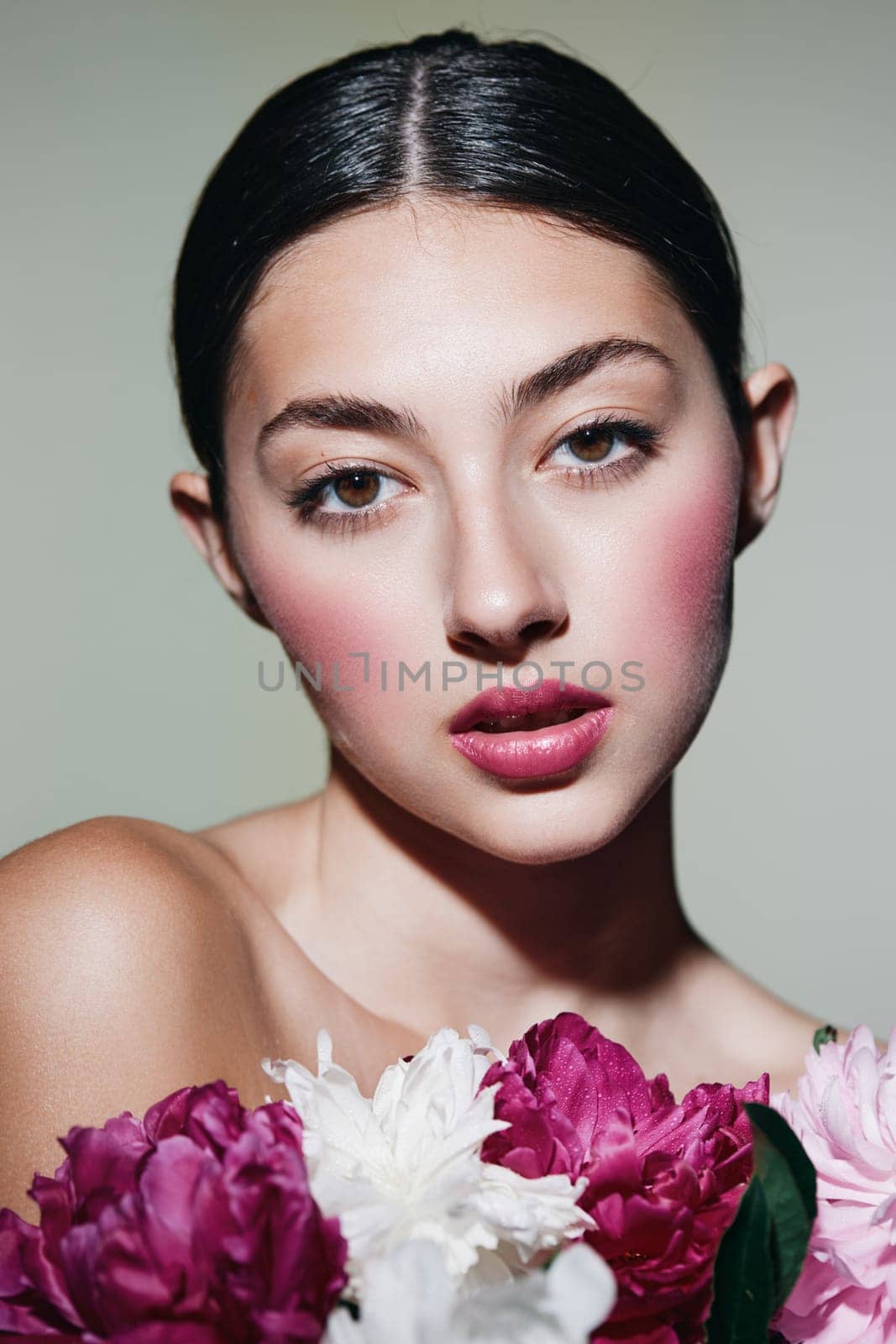 woman portrait person treatment make-up glamour concept girl white face spa day fashion caucasian blush woman beauty pink art flower romantic model beauty