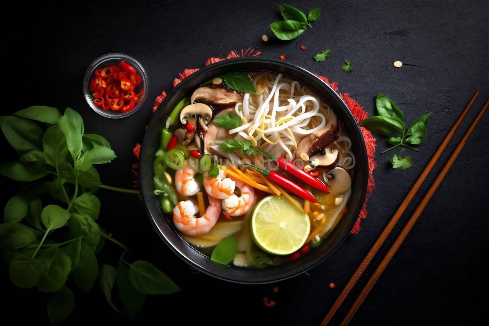 background eating vegetable asian noodle bowl food hot meal soup japanese. Generative AI. by SHOTPRIME