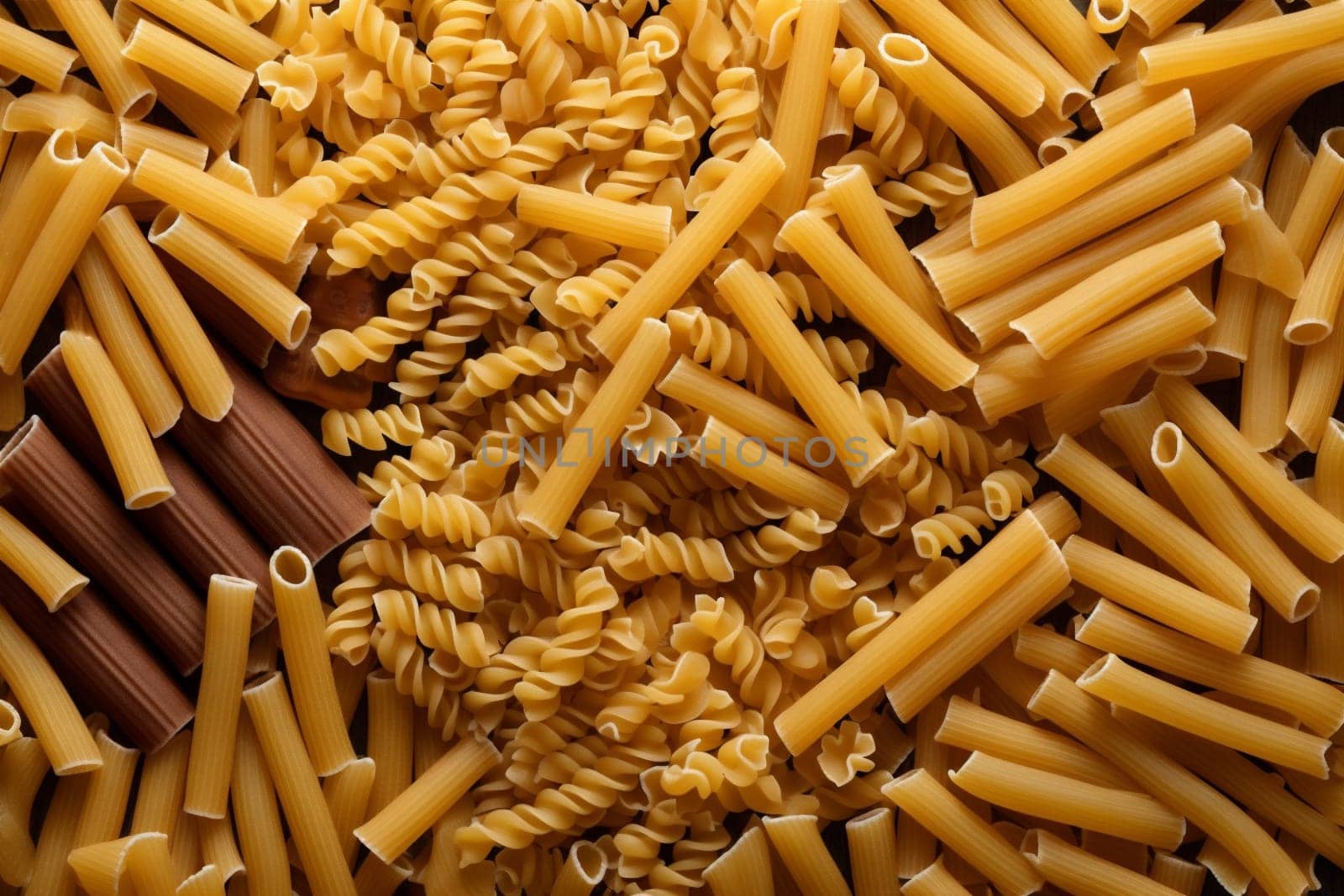 background raw tomato italian macaroni pasta ingredient uncooked spaghetti food healthy. Generative AI. by SHOTPRIME