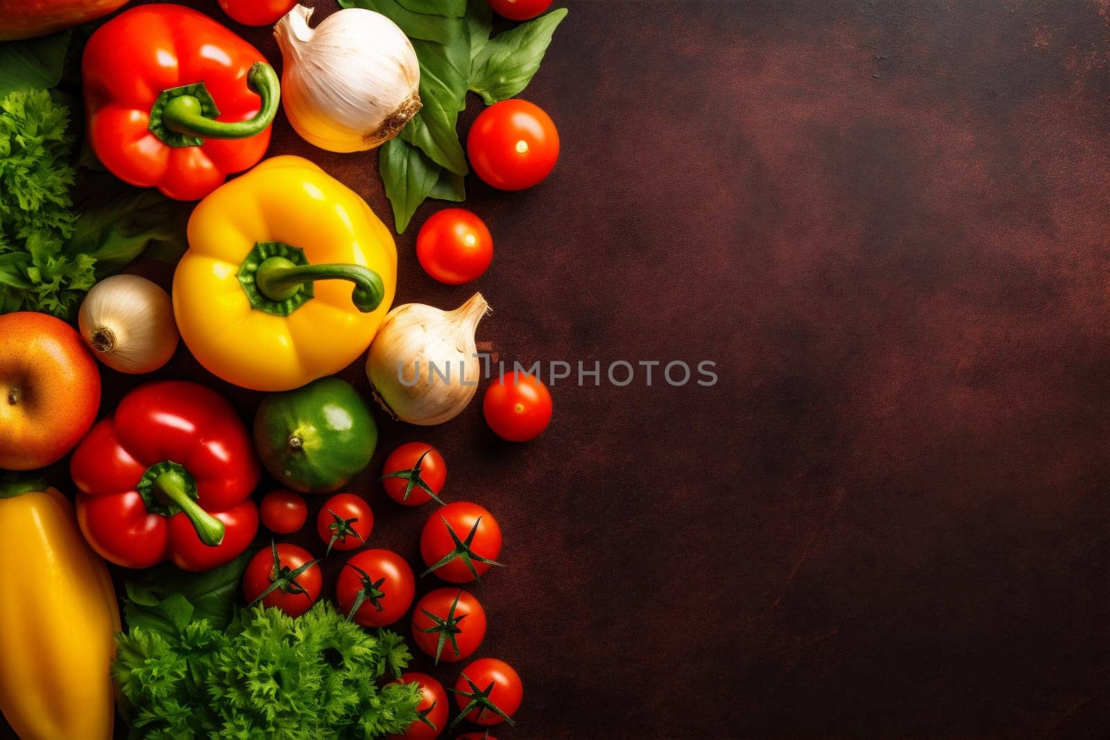 vegetarian table ingredient cooking vegetable healthy fresh background dark food kitchen. Generative AI. by SHOTPRIME