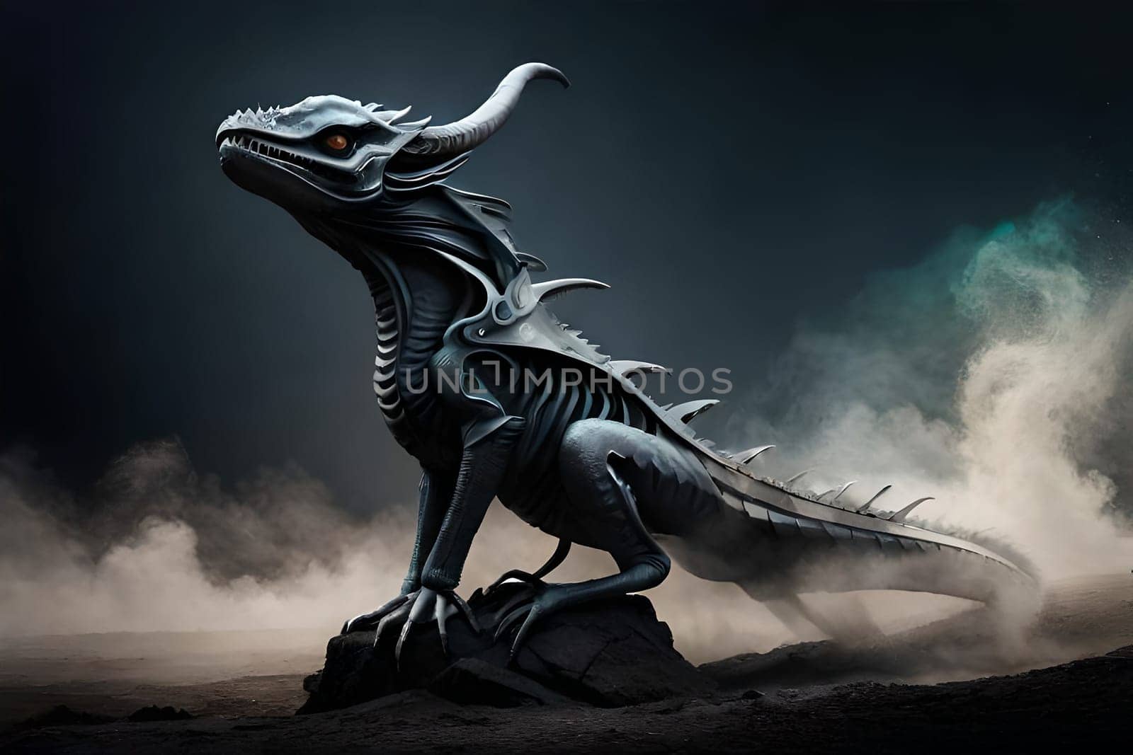 Fantasy evil dragon portrait. Surreal artwork of danger dragon from medieval mythology by milastokerpro