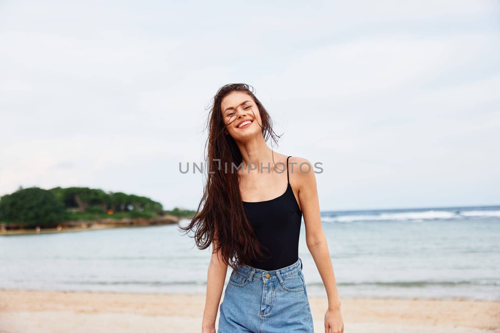 summer woman beach running vacation travel sea smile lifestyle young sunset by SHOTPRIME