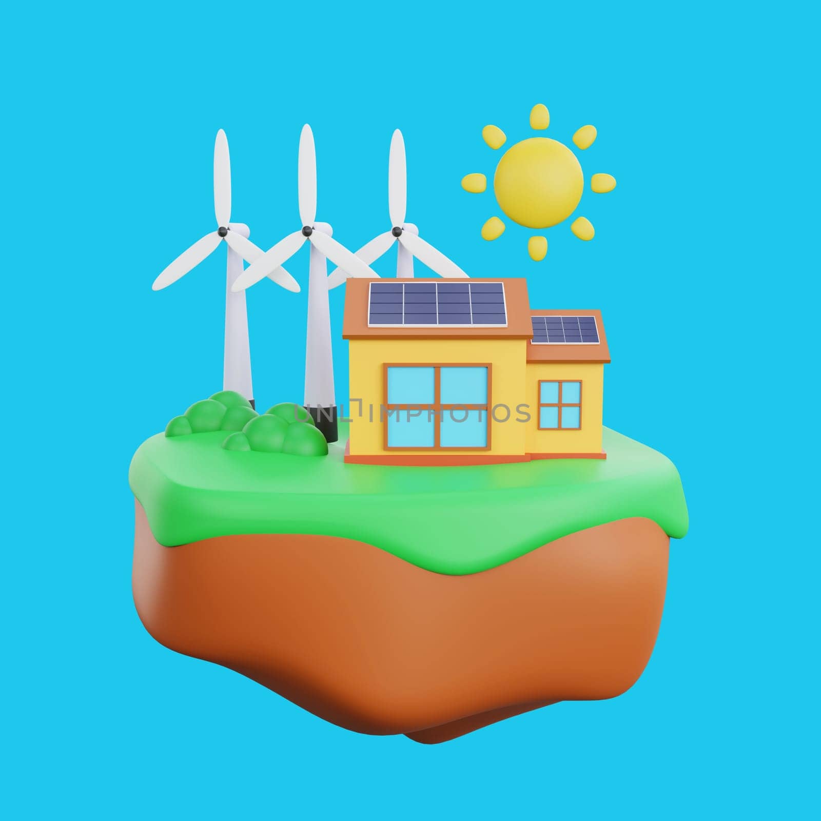 3d rendering of a wind turbine and solar panels ecology concept  by Rahmat_Djayusman