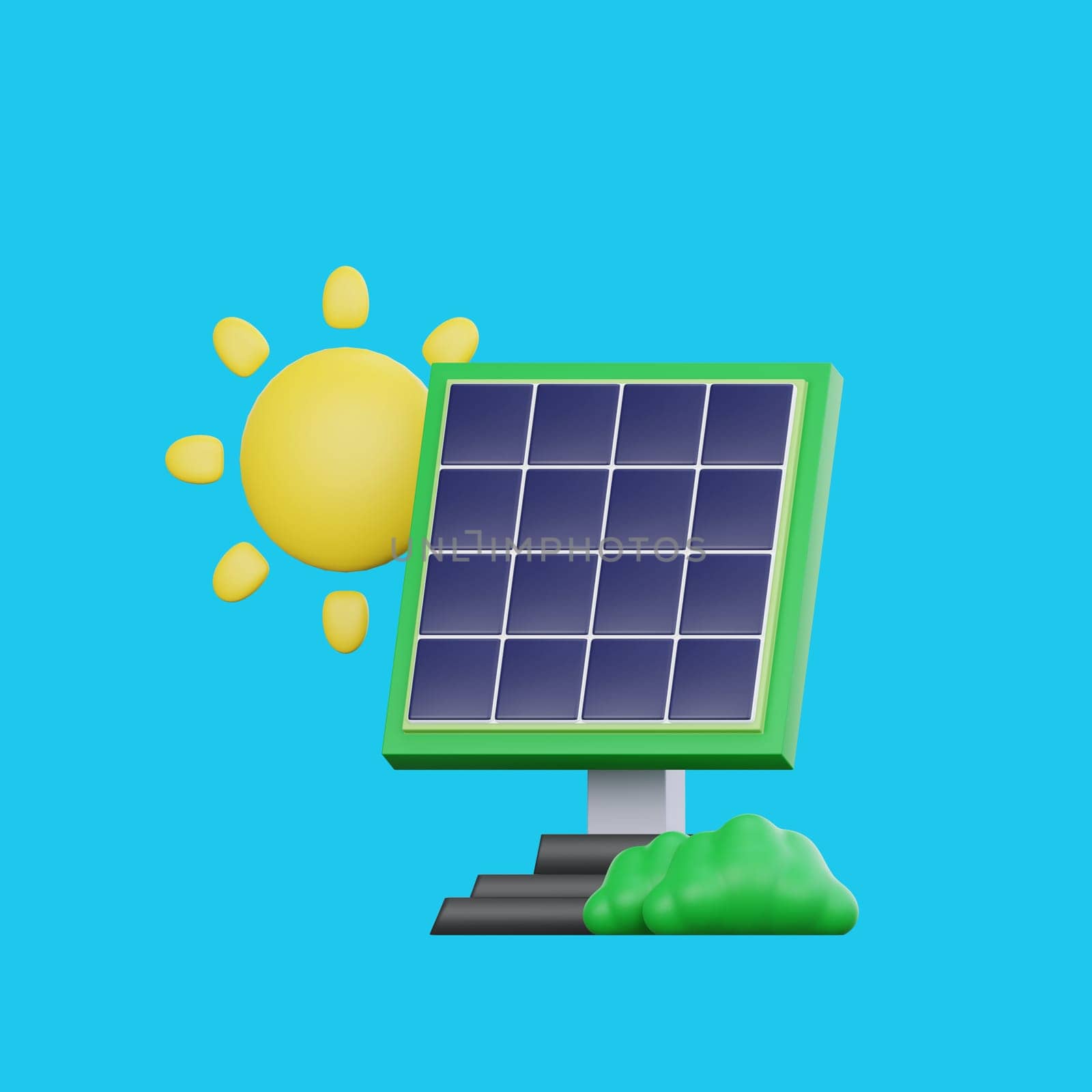 3d rendering of solar panel. with the concept of ecology and environmentally friendly.