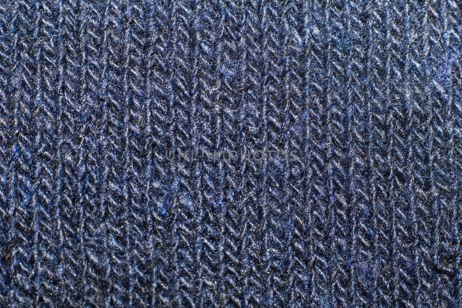 Texture of blue knitted fabric close up, background