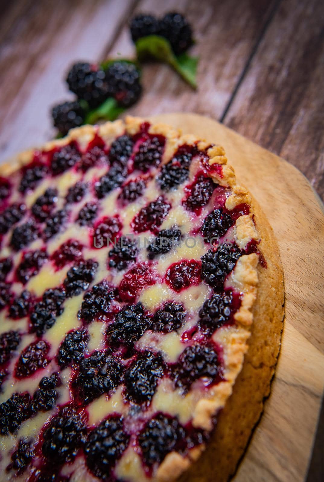 Homemade pie closeup on blackberries. High quality 4k footage