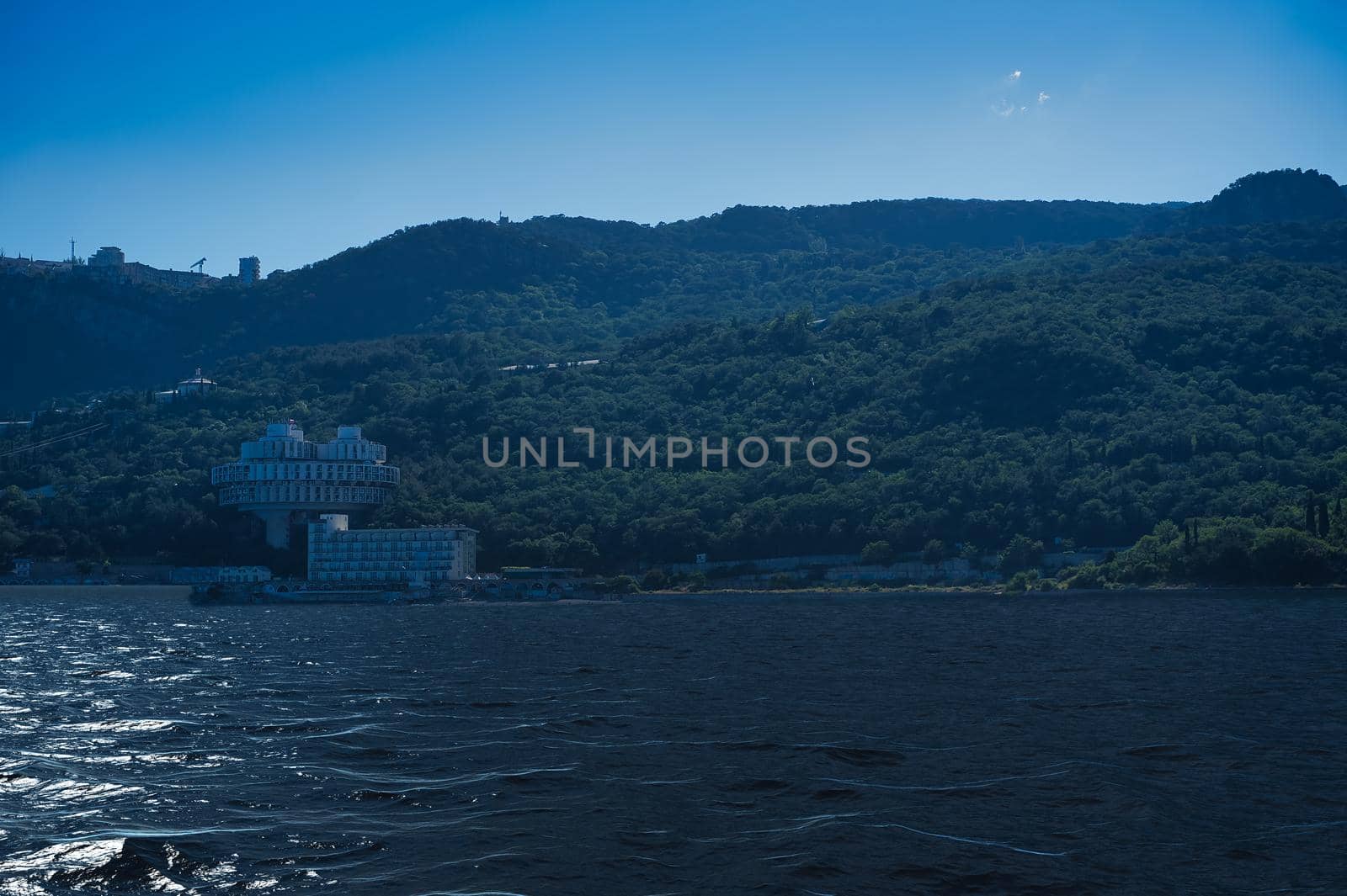 Seascape with a view of the coastline of Yalta, Crimea