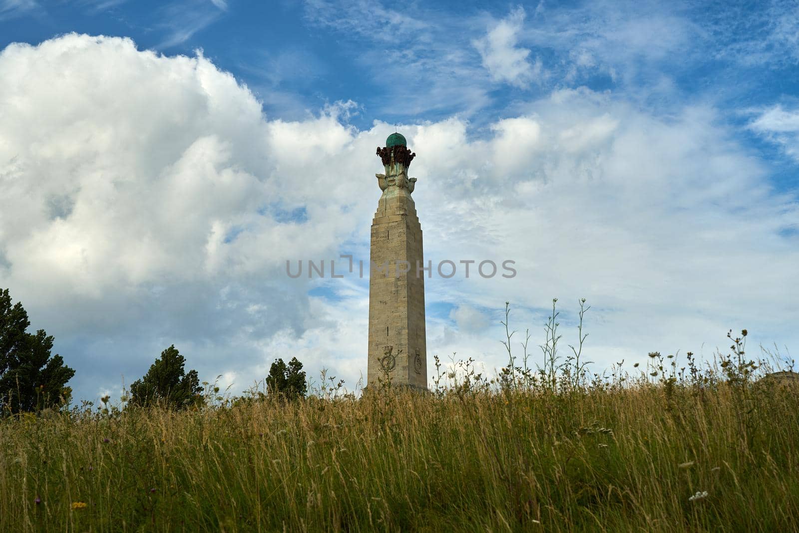 The Naval memorial at Chatham with grass in the foreground. The memorial commemorates sailors that lost their lives during the first and second world wars.