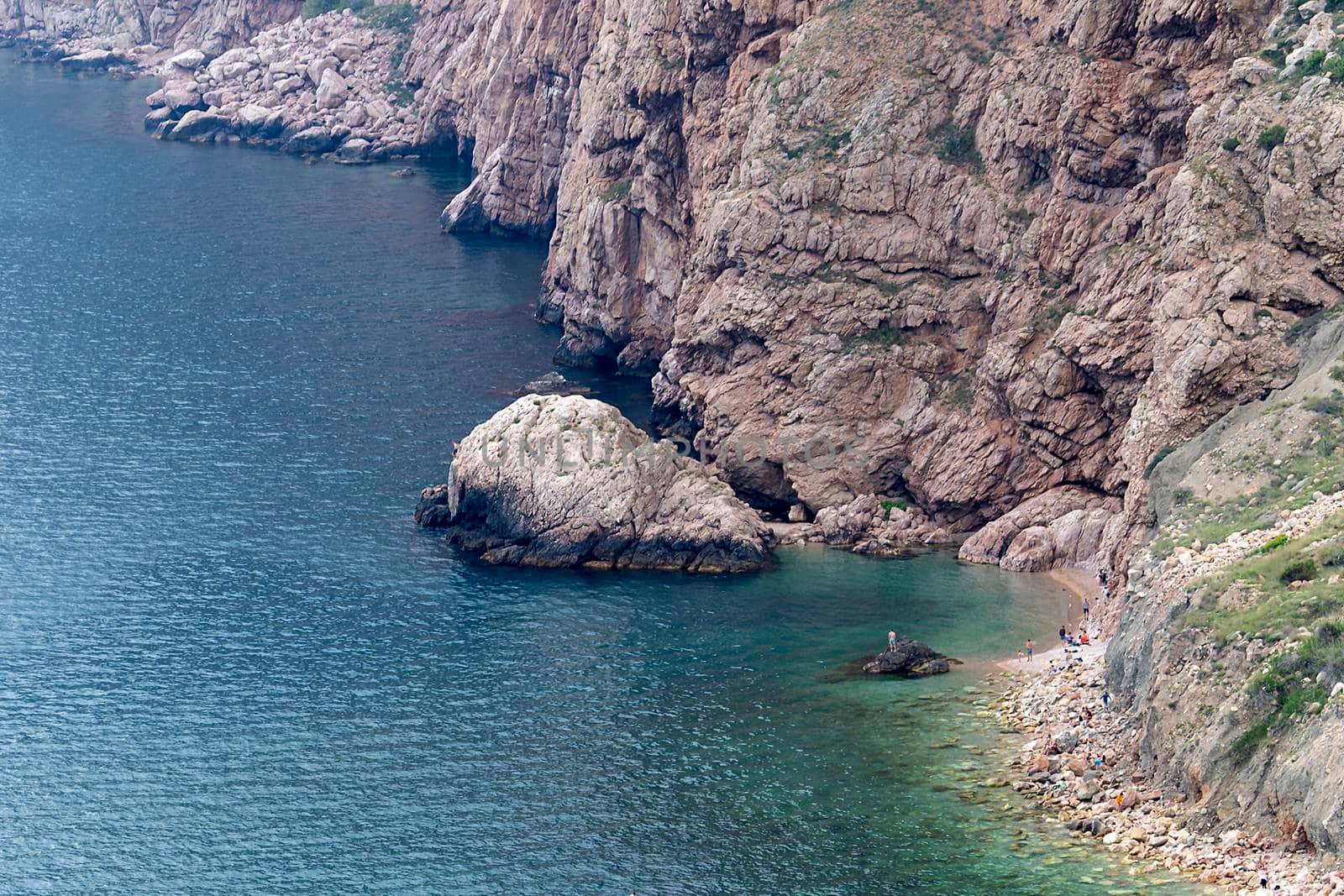 Landscape with a view of a rocky beach in Balaklava, Crimea