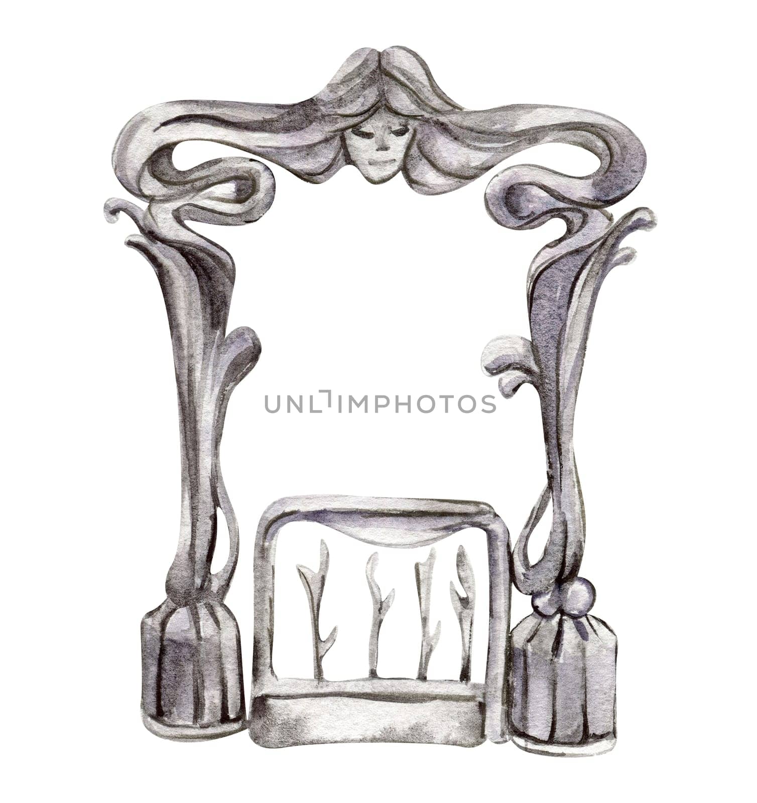 Iron gate for fairy. Hand painted fairy tale illustration for greeting cards, prints, post cards and souvenirs. Illustartion isilated on white background.